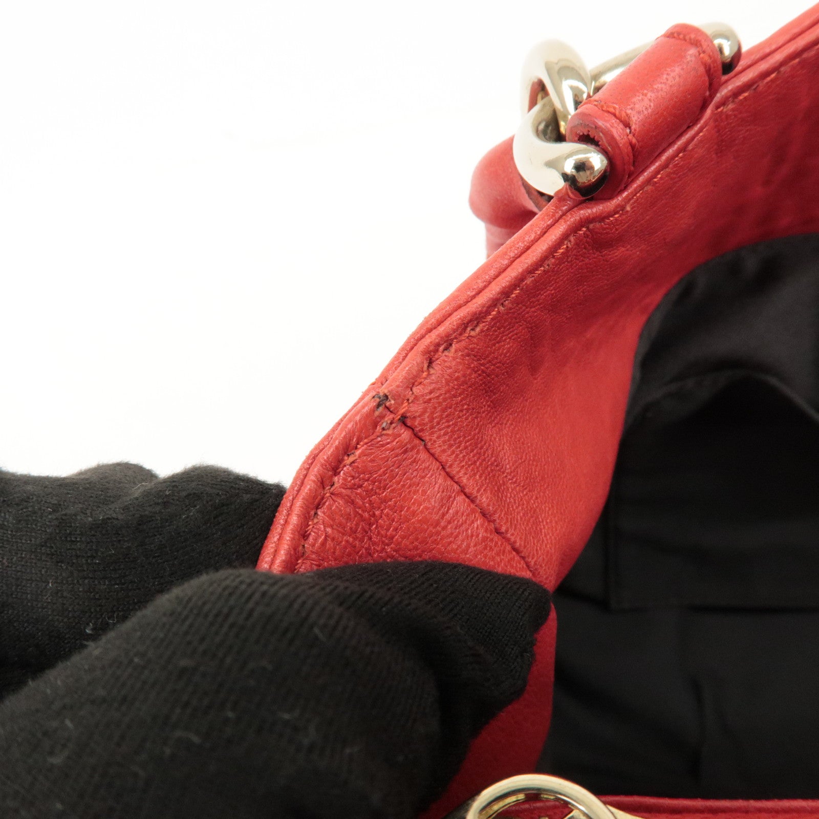 FENDI Leather Mia Chain Shoulder Bag Red Gold Hardware 8BR615 Used