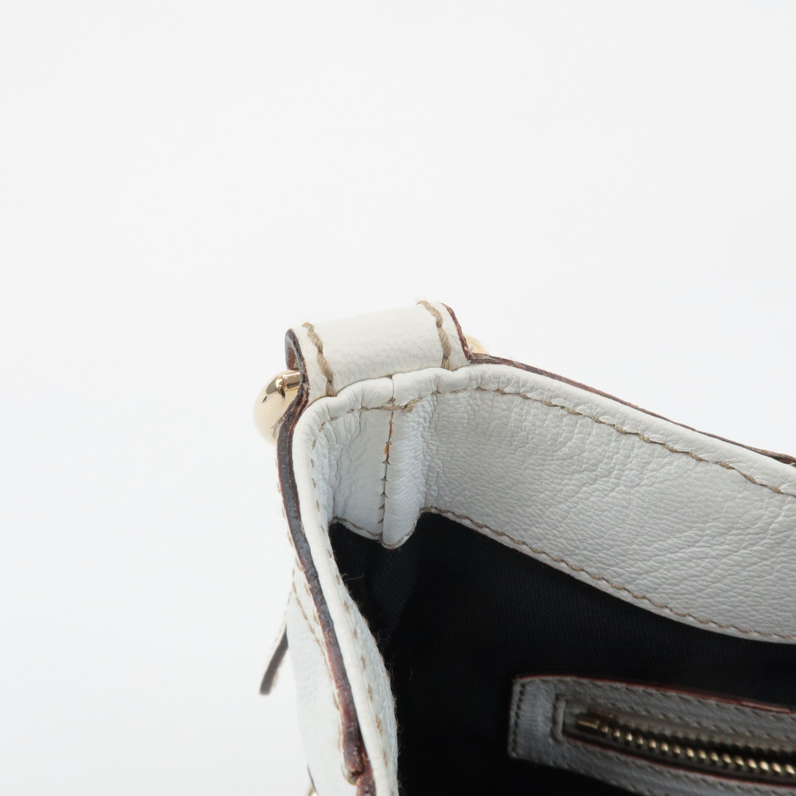 GUCCI Sherry Leather Chain Shoulder Bag Hand Bag White 153011 Used