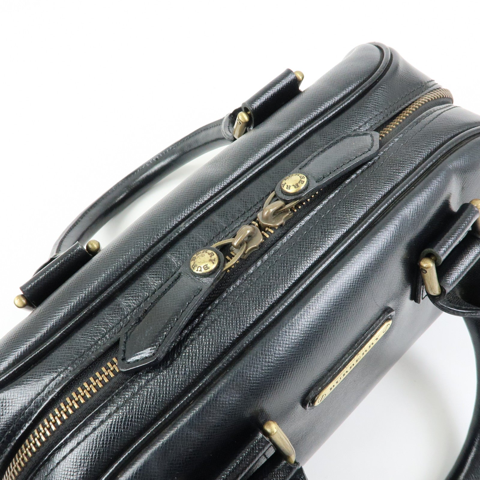 BURBERRY Leather Mini Boston Bag Hand Bag Tote Bag Black