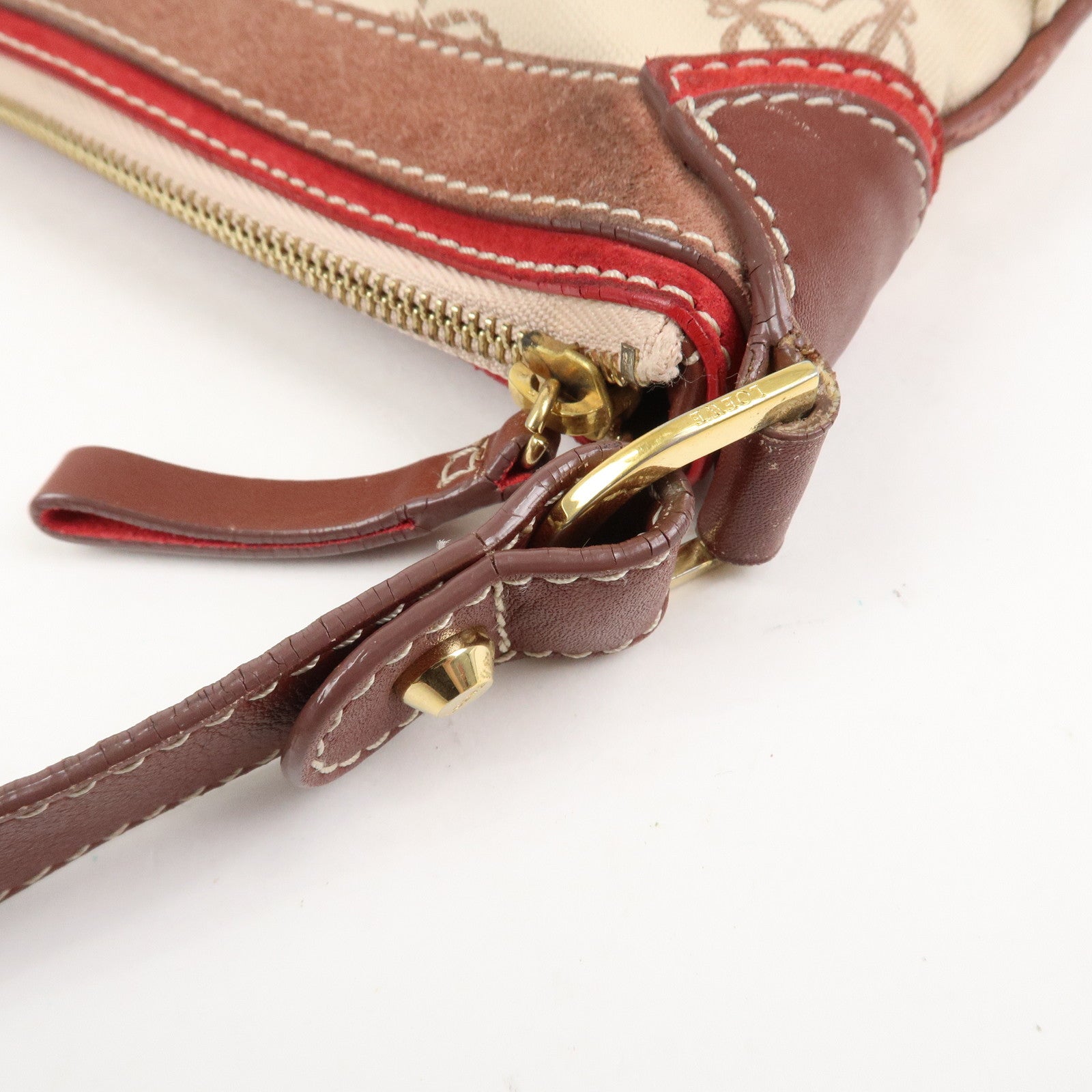 LOEWE Anagram 160th Anniversary Canvas Leather Shoulder Bag Beige