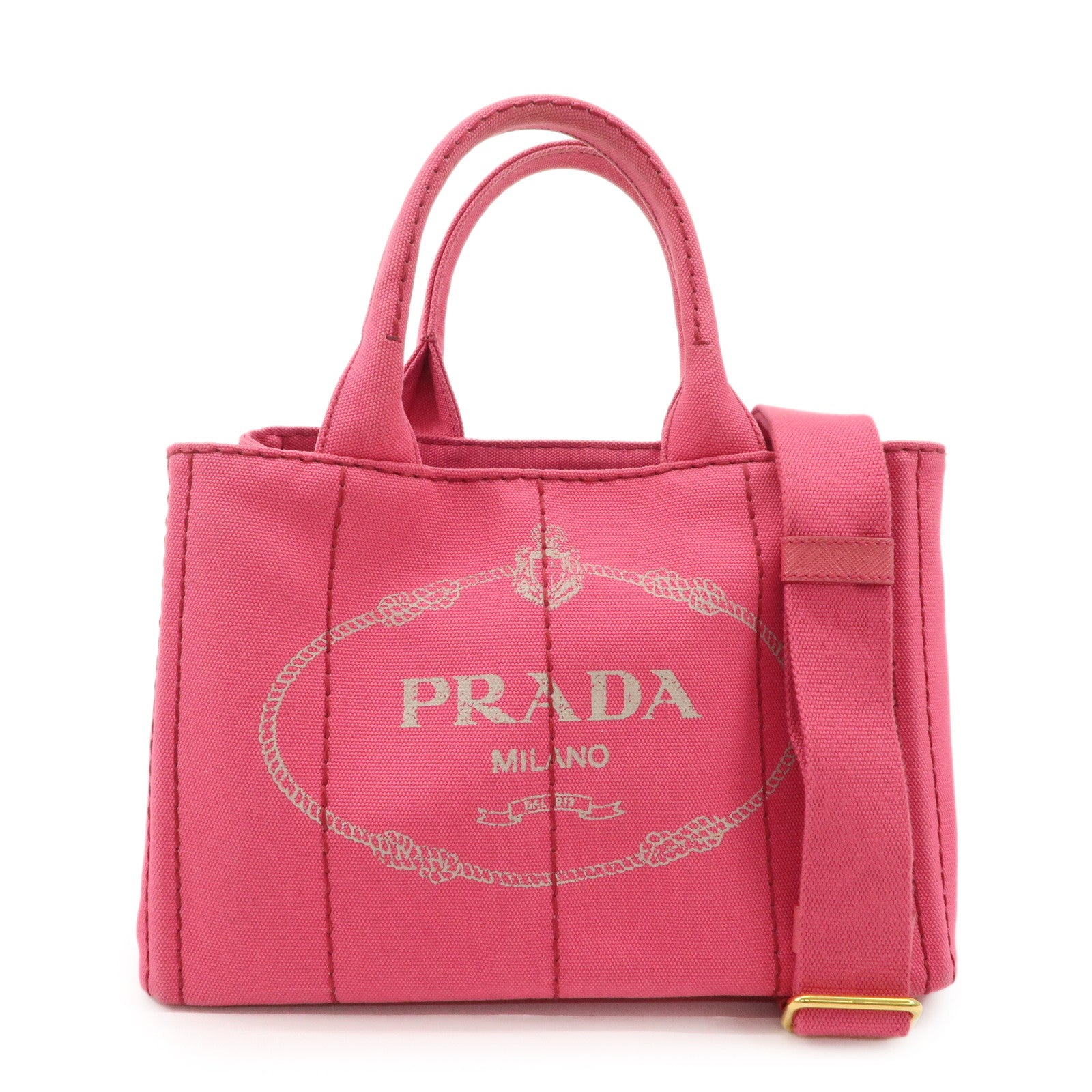 PRADA Logo Canapa Mini Canvas 2Way Tote Bag Pink 1BG439 Used