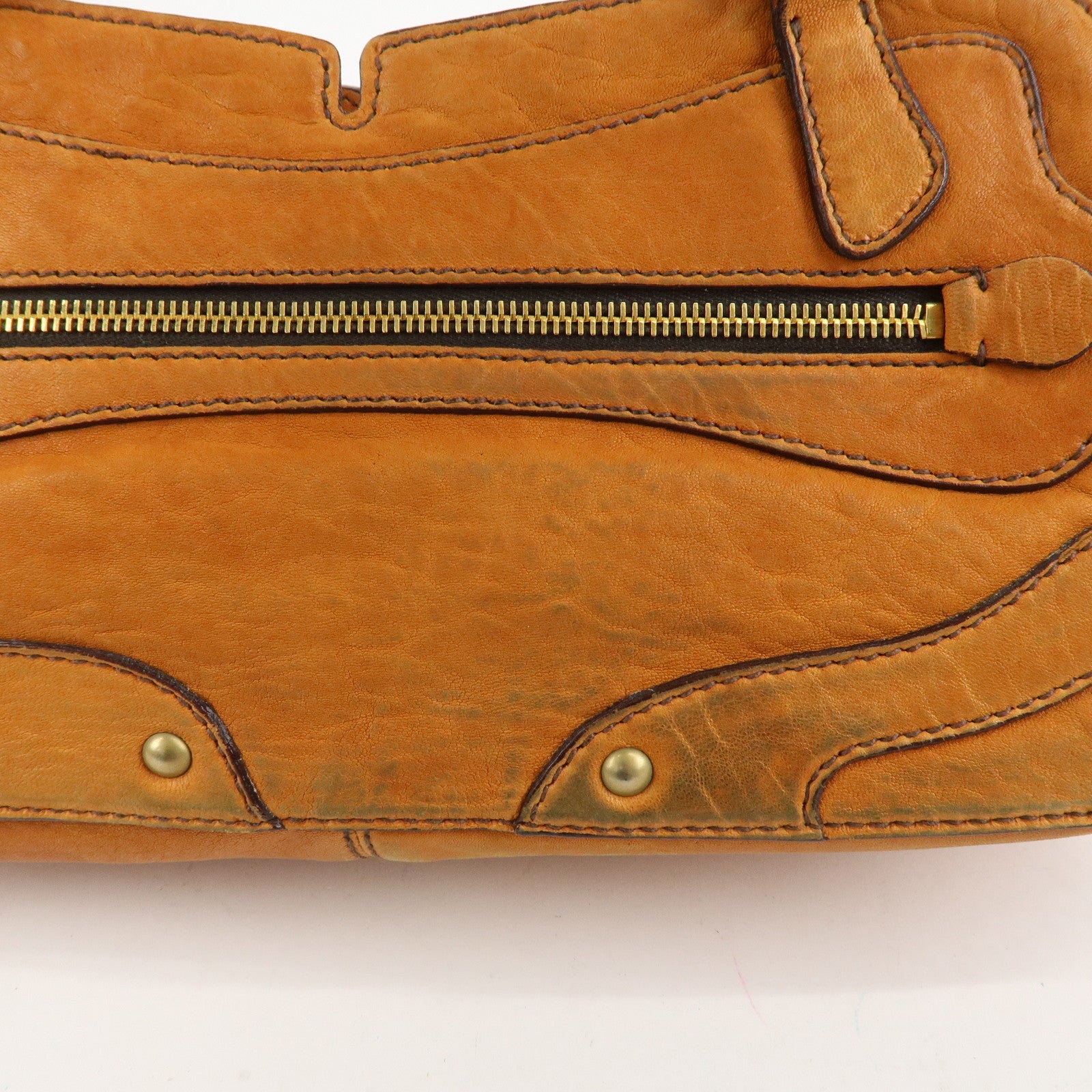 MIUMIU Logo Leather Shoulder Bag Boston Bag Hand Bag Gold HDW Brown Used