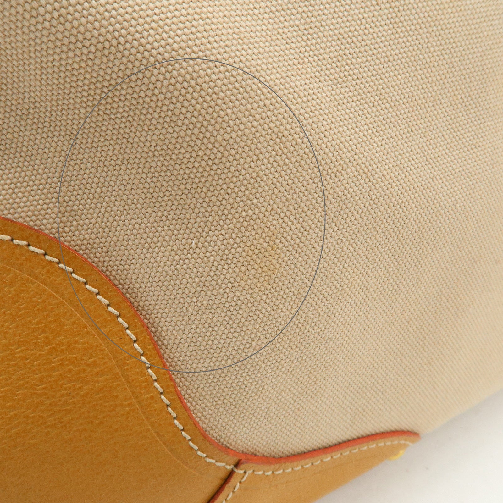 PRADA Triangle Logo Leather Canvas 2 Way Tote Bag Beige Brown