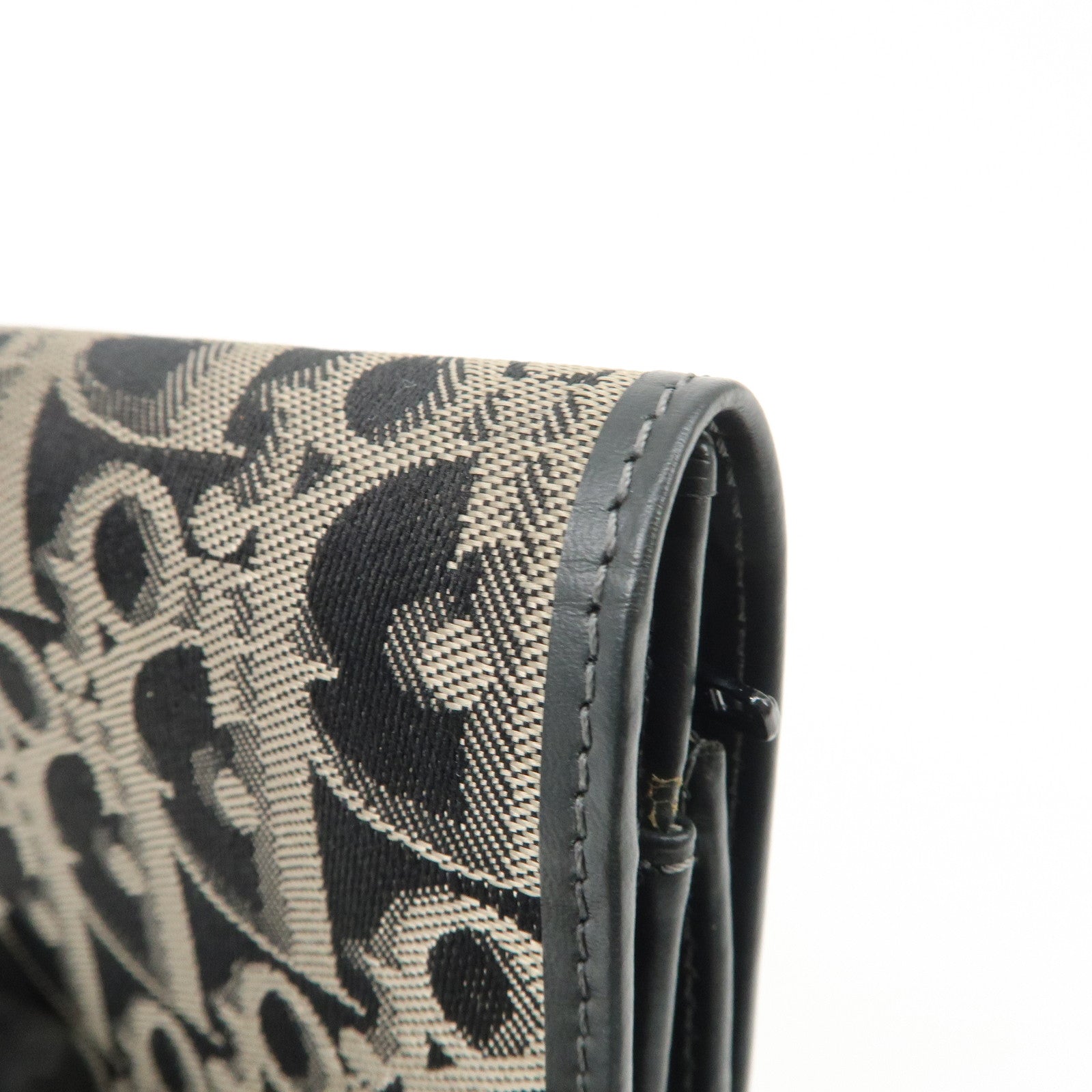 Christian Dior Oblique Canvas Leather Wallet Black Beige