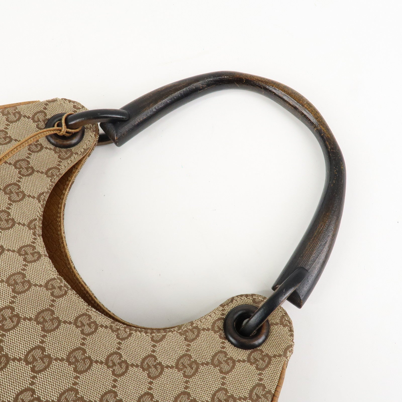 GUCCI GG Canvas Wood Handle Shoulder Bag Hand Bag Beige 106494 Used