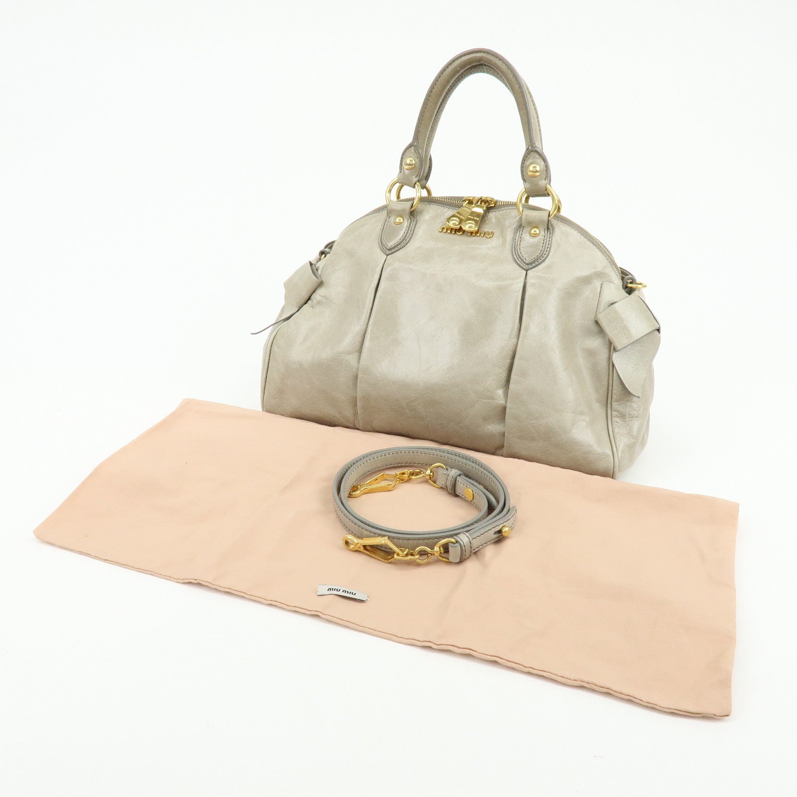 MIU MIU Leather Ribbon 2Way Bag Hand Bag Shoulder Bag Gray