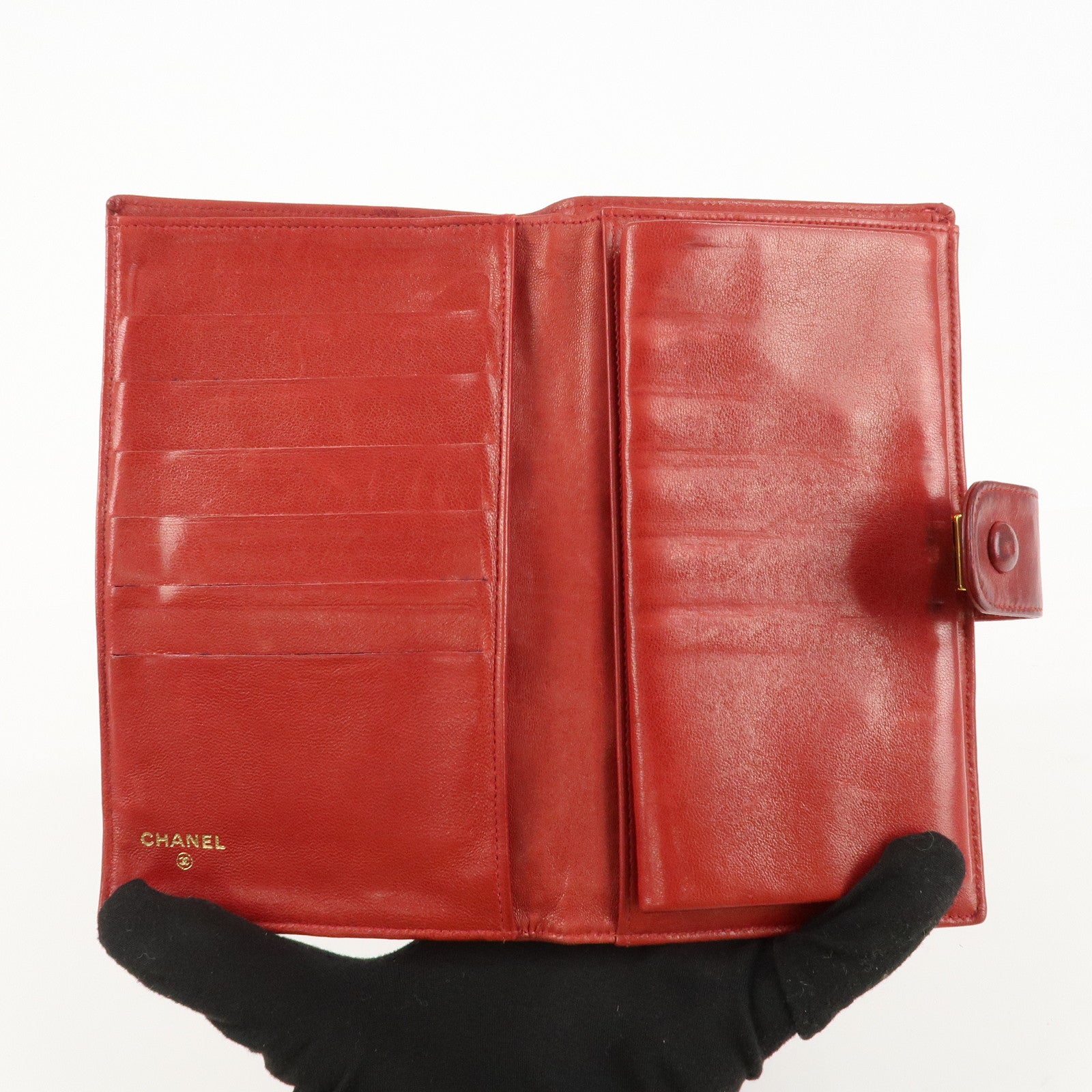 CHANEL COCO Mark Caviarskin Bi-fold Wallet Red A01429 Used