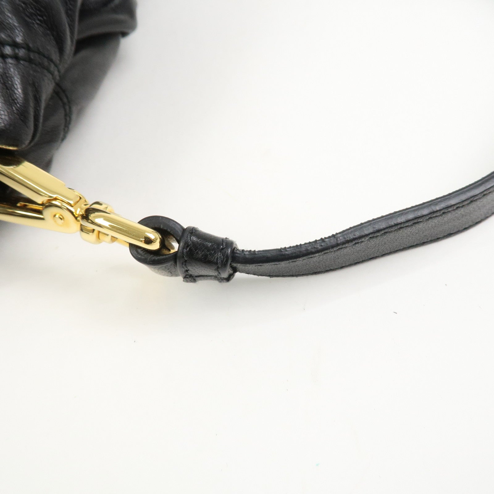 PRADA Leather Gathered 2Way Shoulder Bag Hand Bag Black BN1789