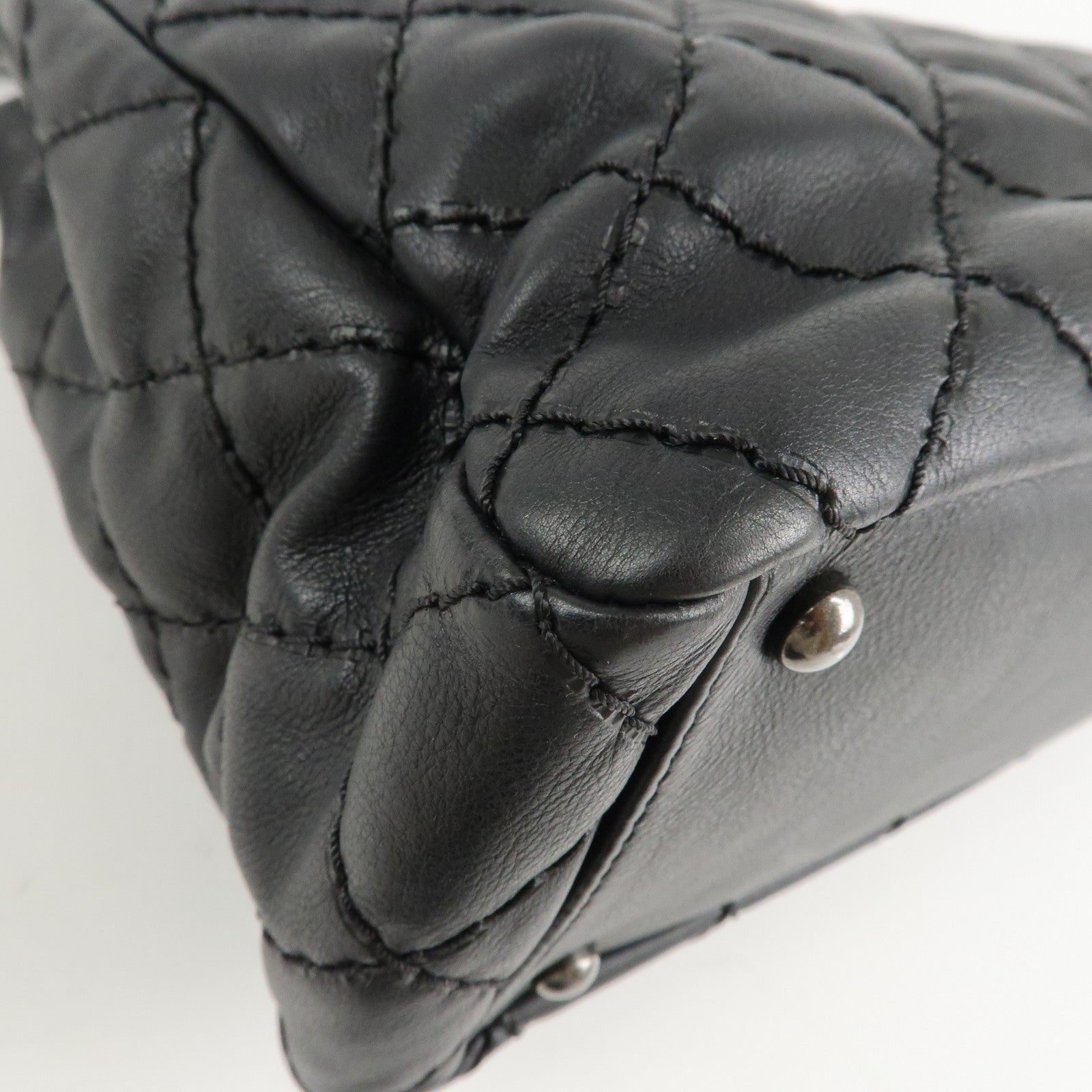 CHANEL COCO Mark Wild Stich Leather Chain Shoulder Bag Black Used