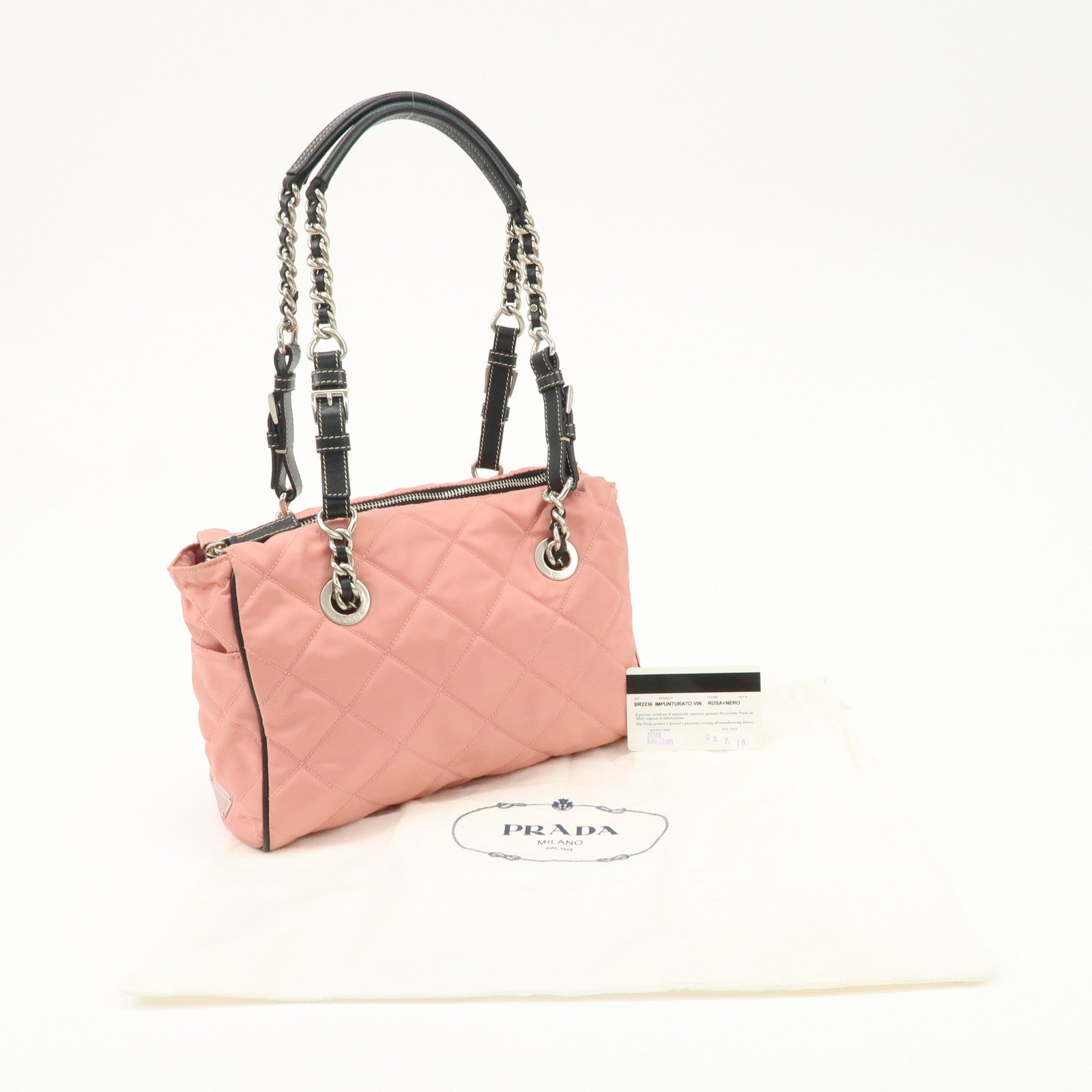 PRADA Triangle Logo Leather Nylon Shoulder Bag Tote Bag Pink BR2236 Used