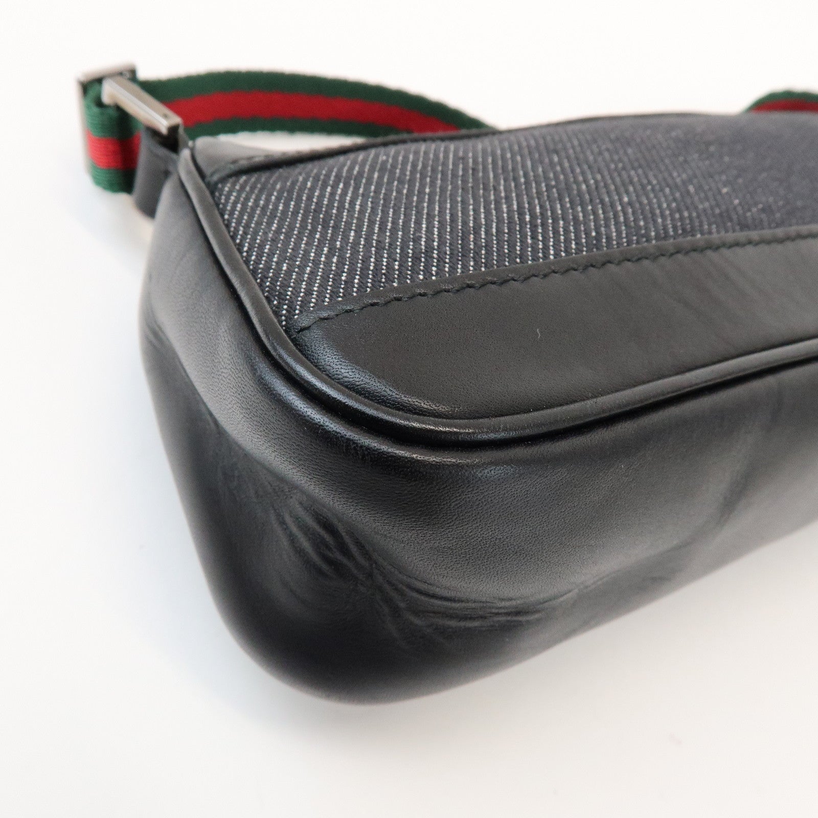 GUCCI Sherry Accessory Pouch Leather Canvas Hand Bag Black 92820