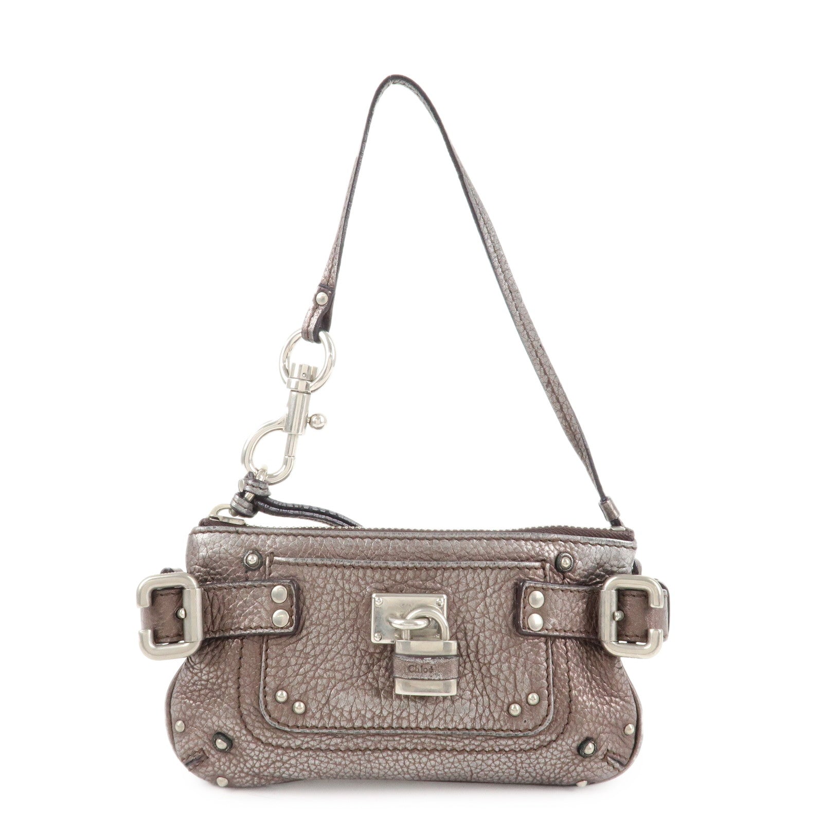 Chloe Paddington Leather Mini Bag Pouch Metallic Silver Used