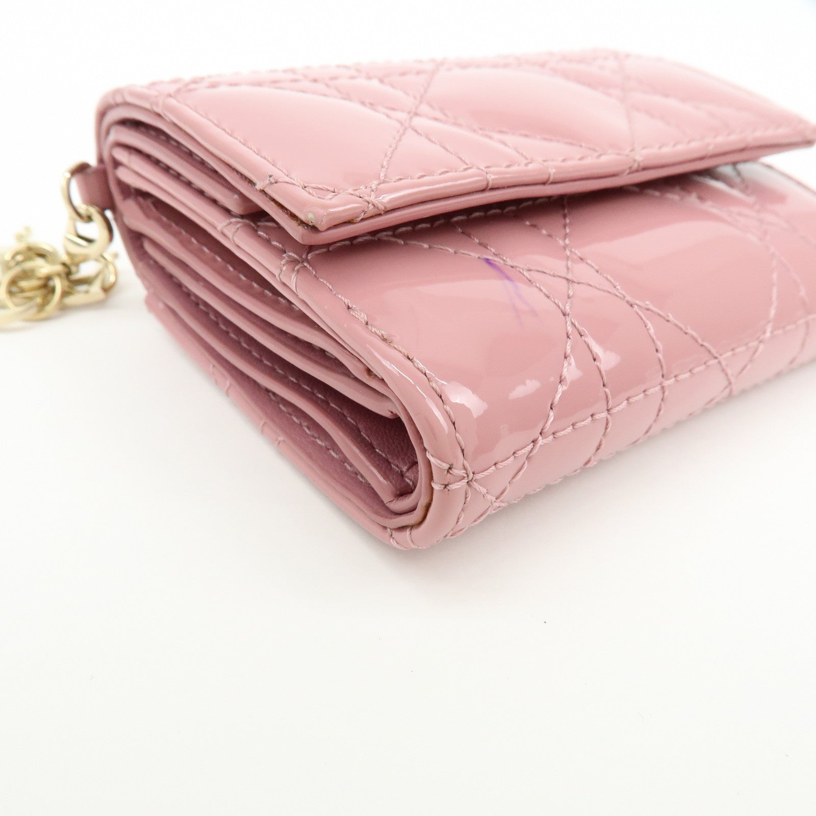 Christian Dior Cannage Patent Leather Bi-fold Compact Wallet Pink