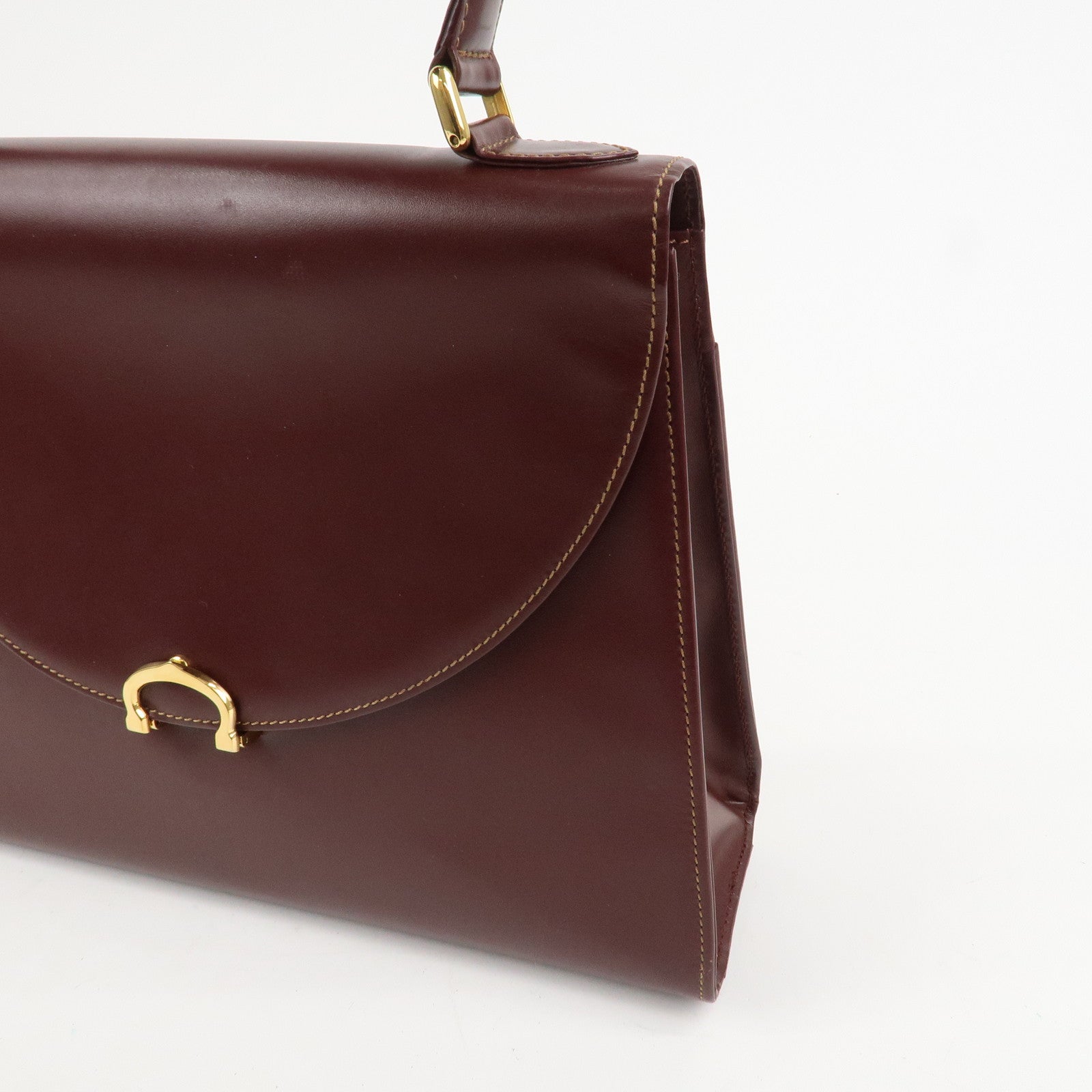 Cartier Must Line Leather Hand Bag Bordeaux Gold HDW