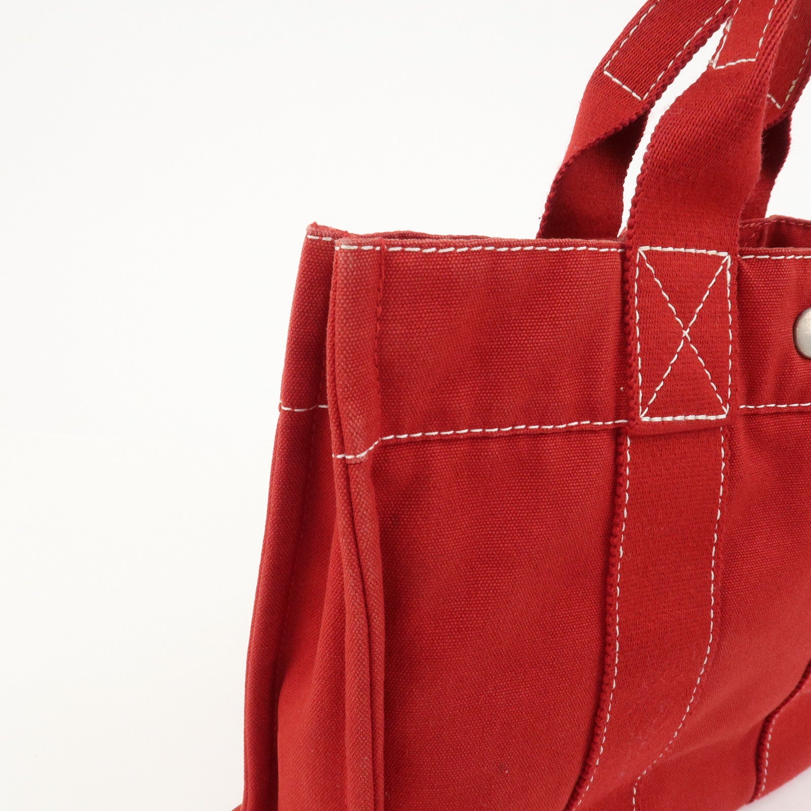 HERMES Deauville PM Canvas Tote Bag Hand Bag Red