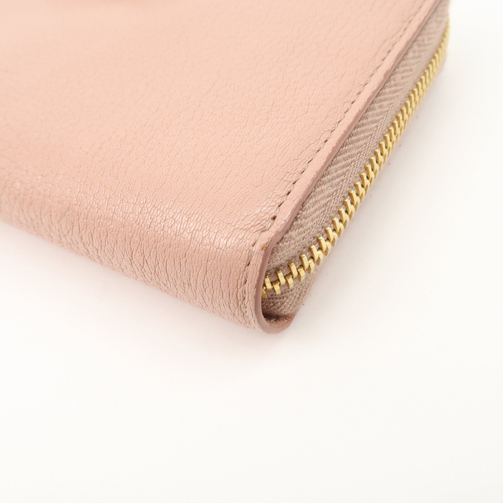 MIU MIU Leather Zip Around Wallet Zippy Wallet Long Wallet Pink 5ML506 Used