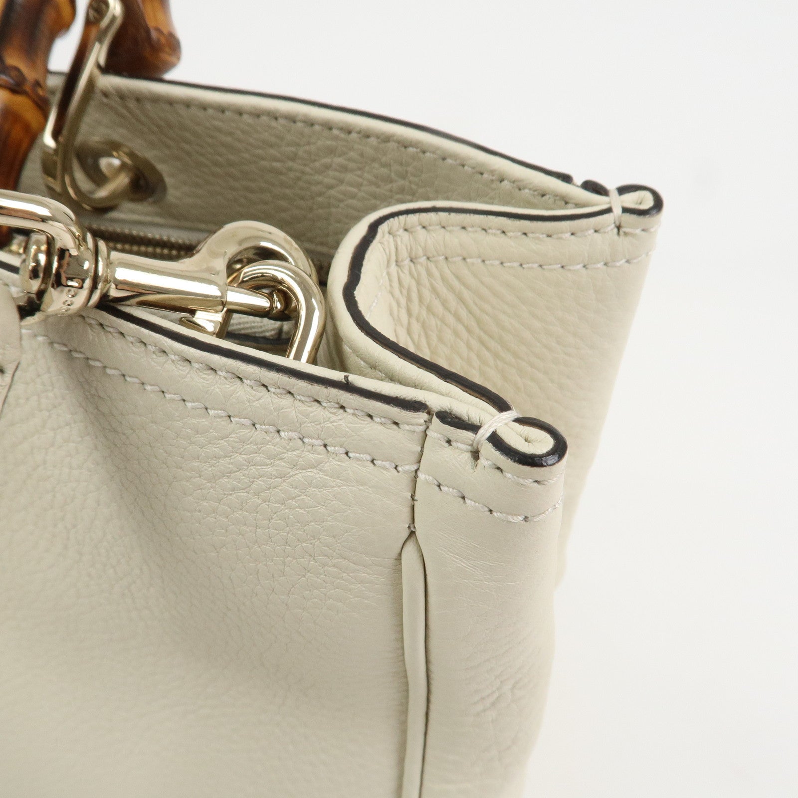 GUCCI Bamboo Leather Shopper Medium 2Way Shoulder Bag Ivory 323660