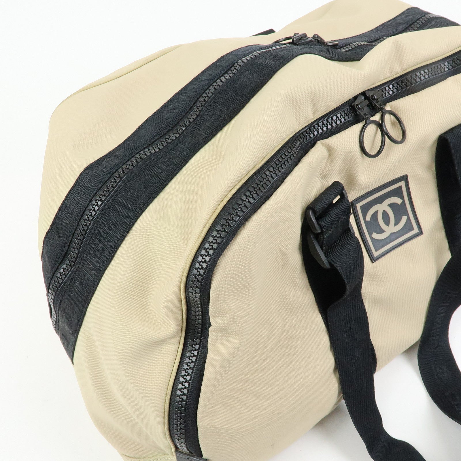 CHANEL CHANEL Sports Nylon Boston Bag Shoulder Bag Beige Black