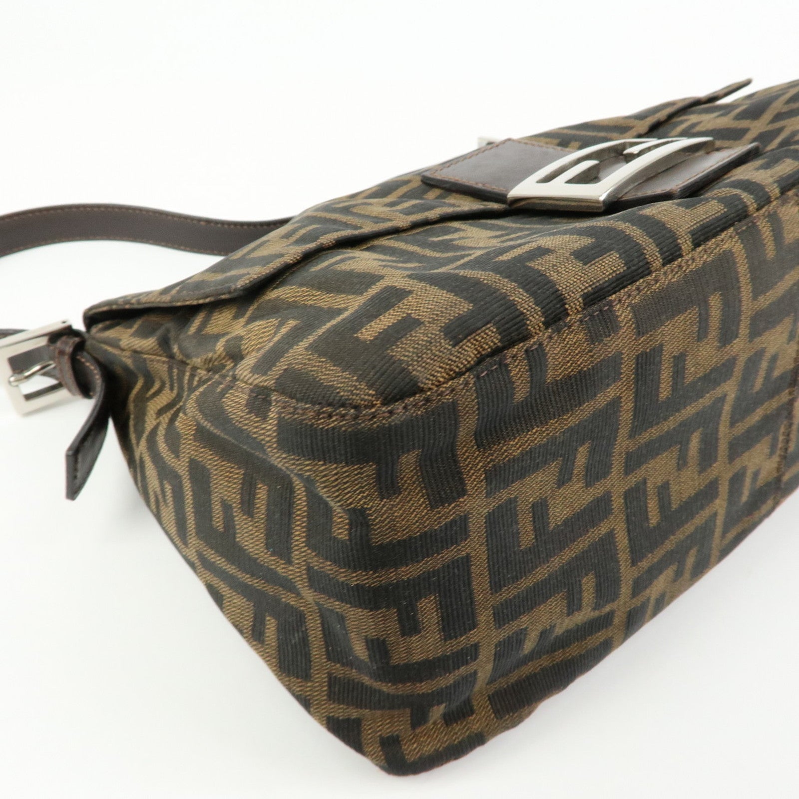 FENDI Mamma Baguette Zucca Canvas Leather Shoulder Bag Brown 26325