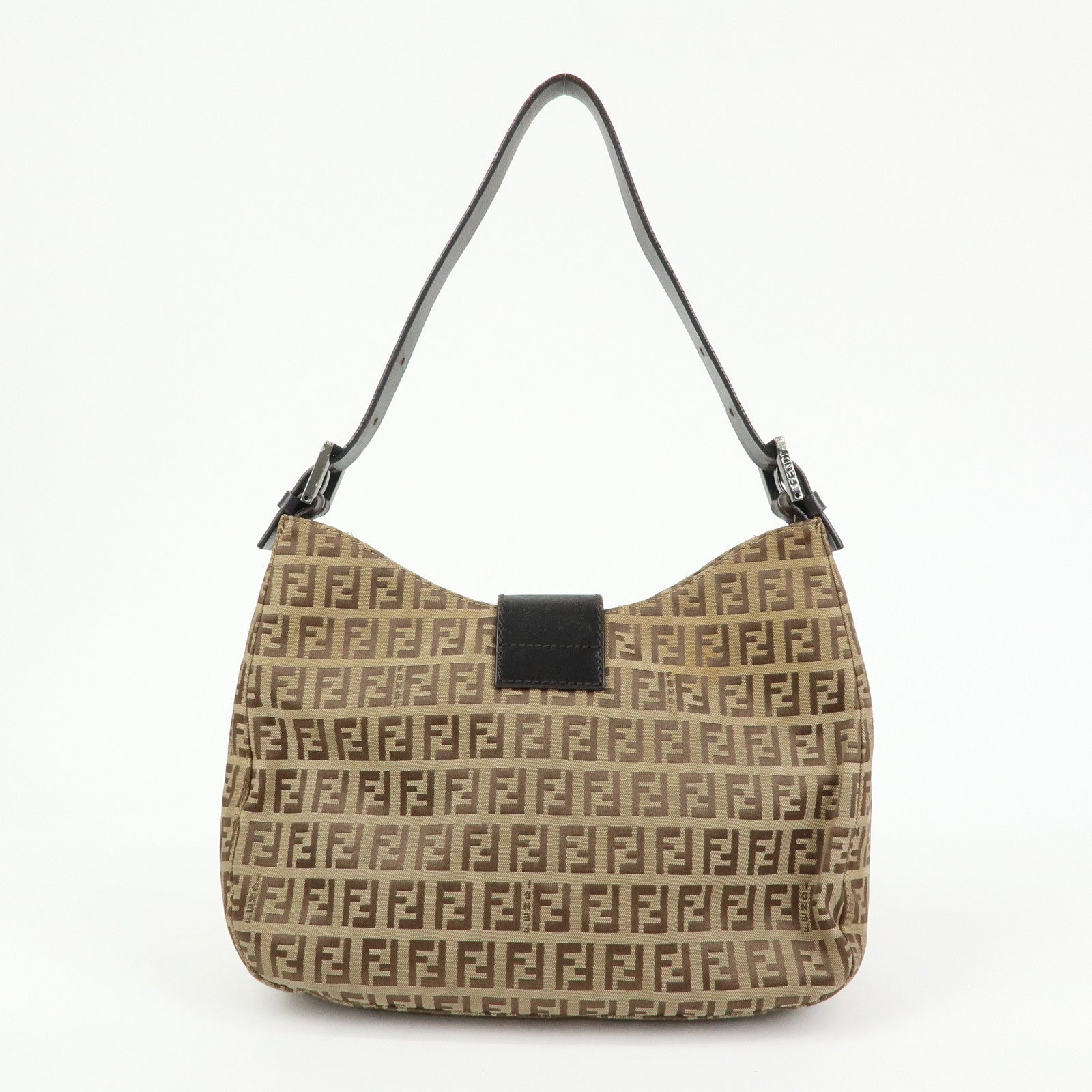 FENDI Zucchino Canvas Leather Shoulder Bag Tote Bag Brown 8BR036