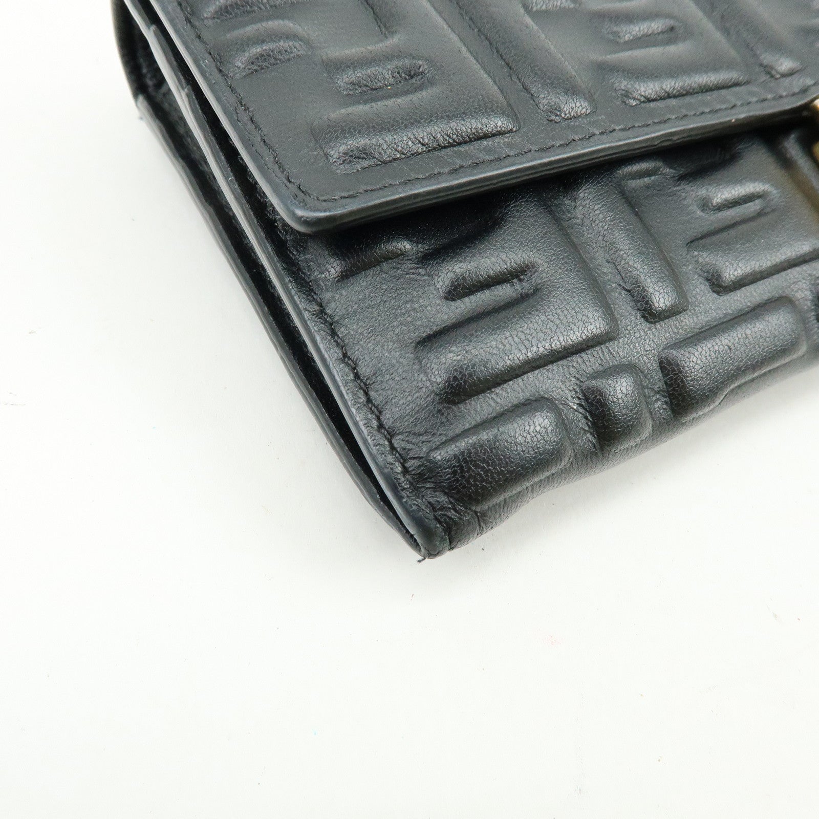 FENDI Zucca Leather Continental Long Wallet Black 8M0251