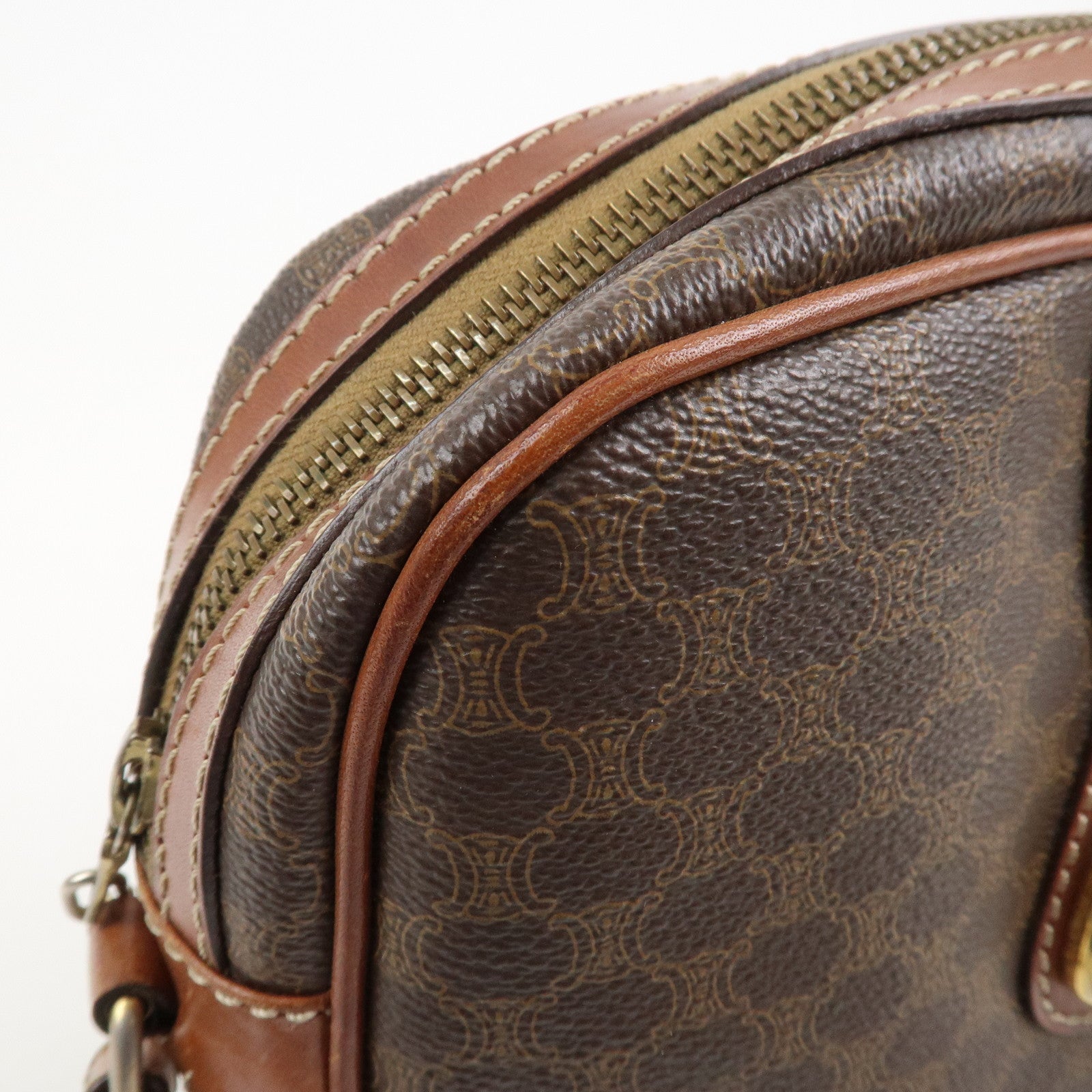 CELINE Macadam PVC Leather Shoulder Bag Brown Gold HDW