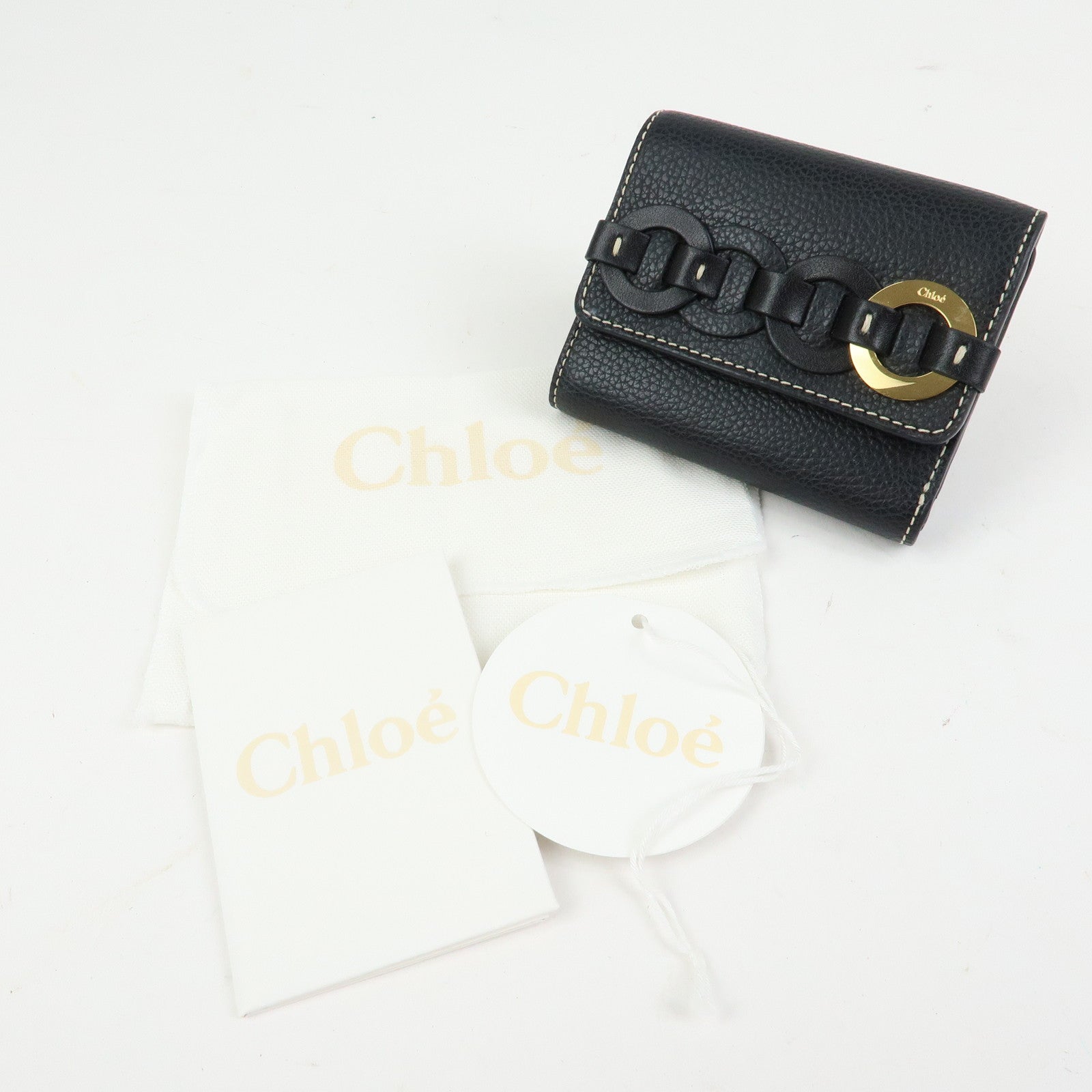 Chloe Darryl Leather Tri-fold Compact Wallet Black