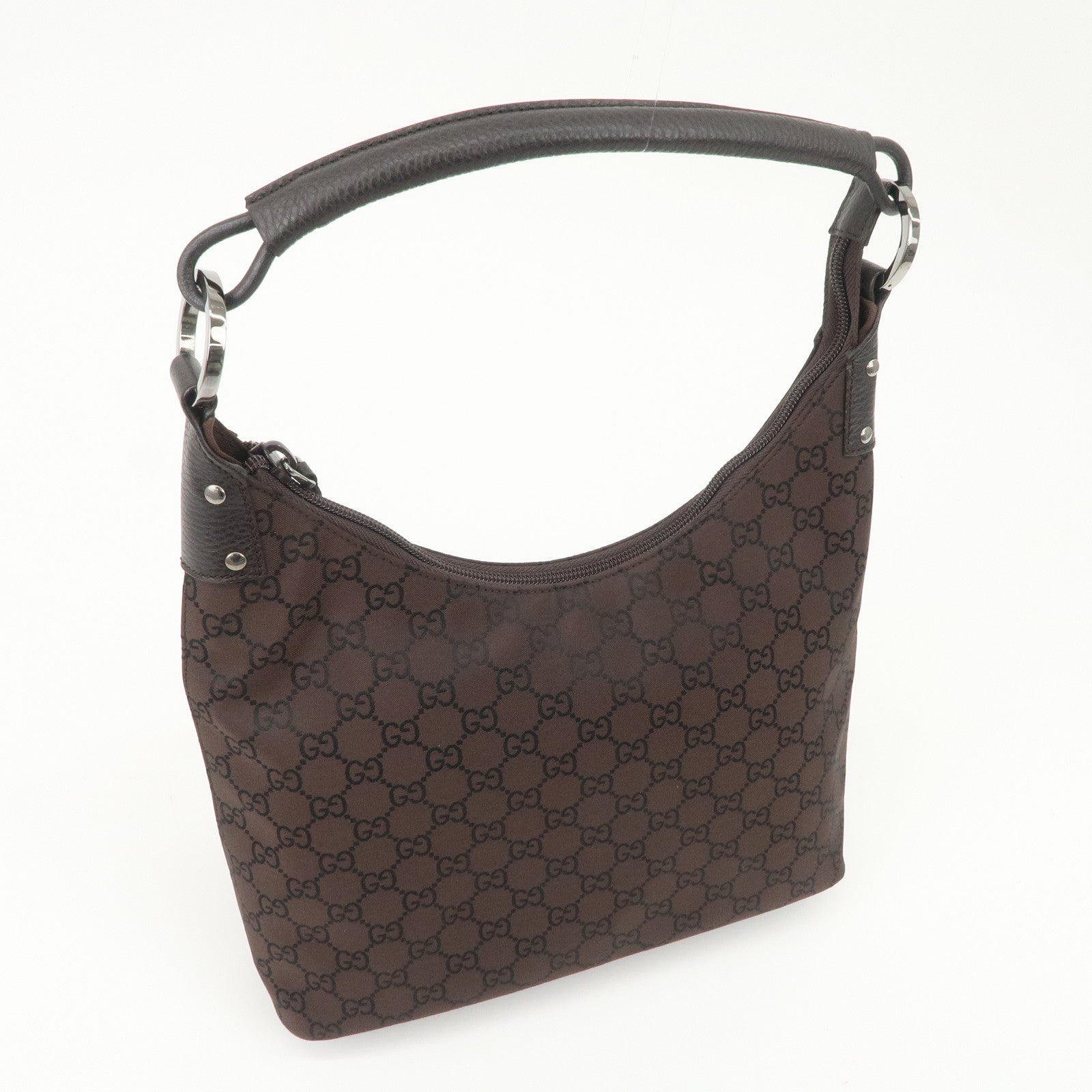 GUCCI GG Nylon Leather Shoulder Bag Hand Bag Brown 179776