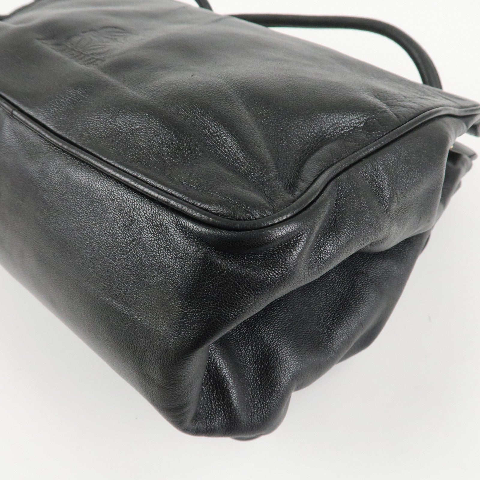 LOEWE Anagram Leather Shoulder Bag Black Gold Hardware Used