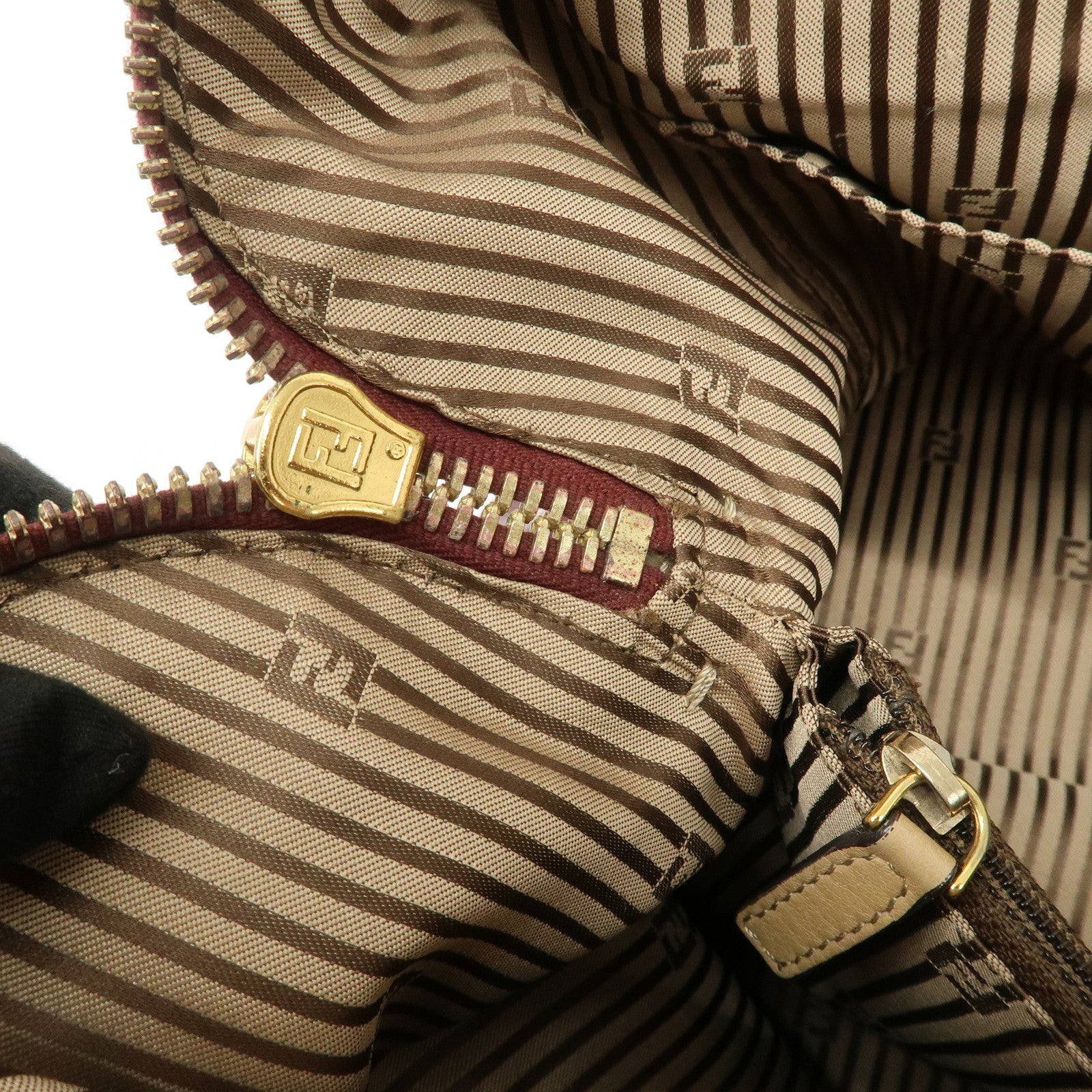 FENDI Chameleon Leather Enamel 2WAY Bag Beige Bordeaux 8BL114