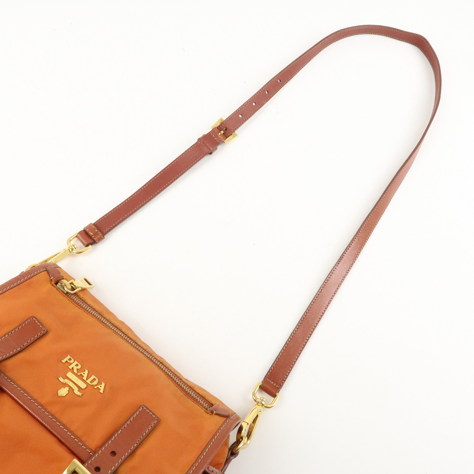 PRADA Logo Nylon Leather Shoulder Bag Crossbody Bag Orange BT0692 Used
