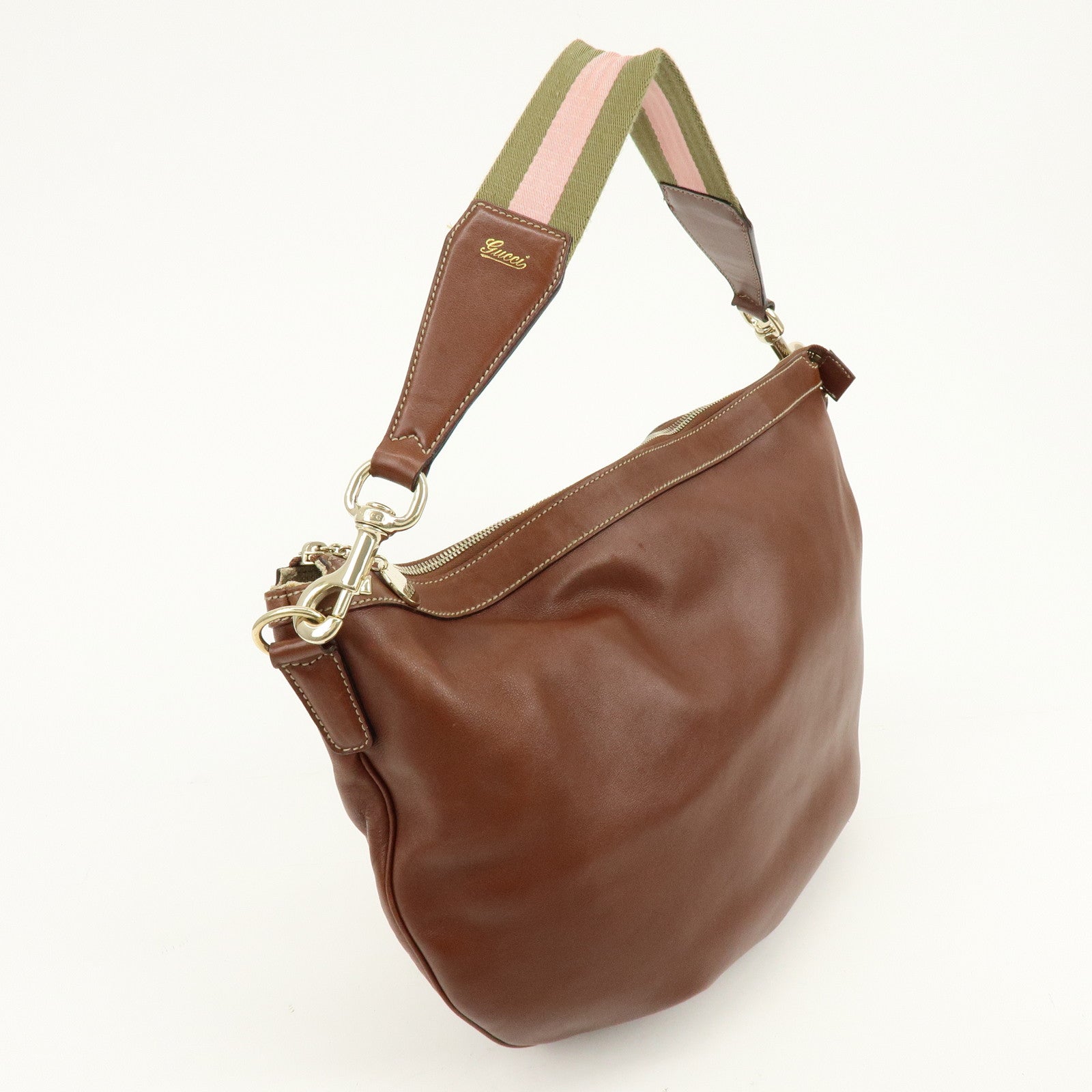 GUCCI Leather Shoulder Bag Brown 154401