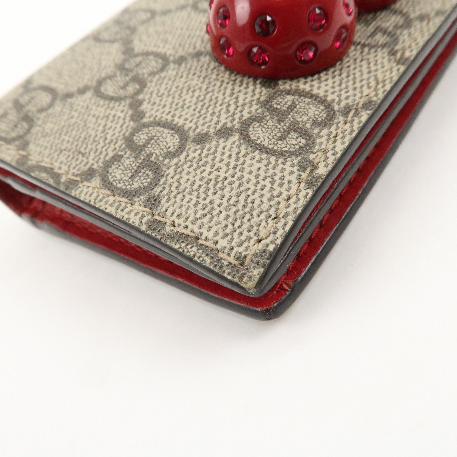 GUCCI Interlocking G GG Supreme Cherry Compact Wallet Beige Red 476050 Used