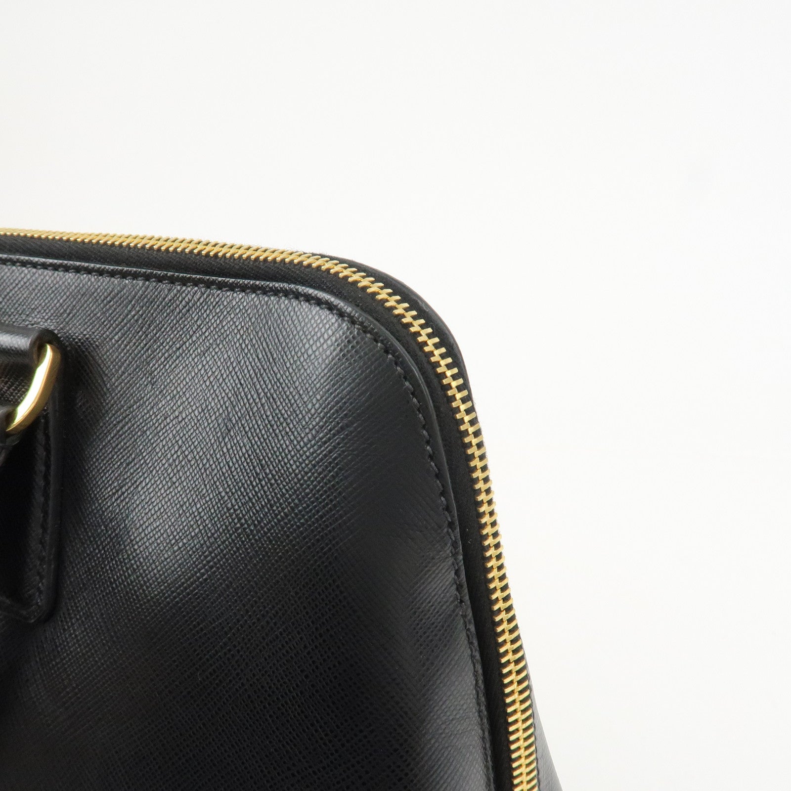 PRADA Logo Saffiano Leather Hand Bag Tote Bag Black BL0812