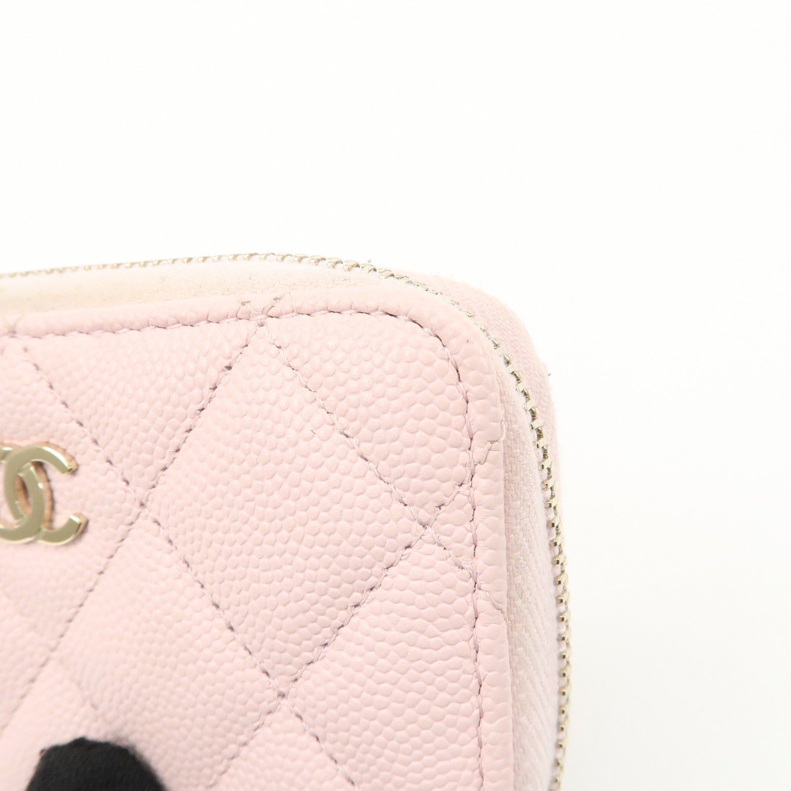 CHANEL Time Classic Matelasse Caviar Skin Zippy Coin Purse Pink AP0216 Used