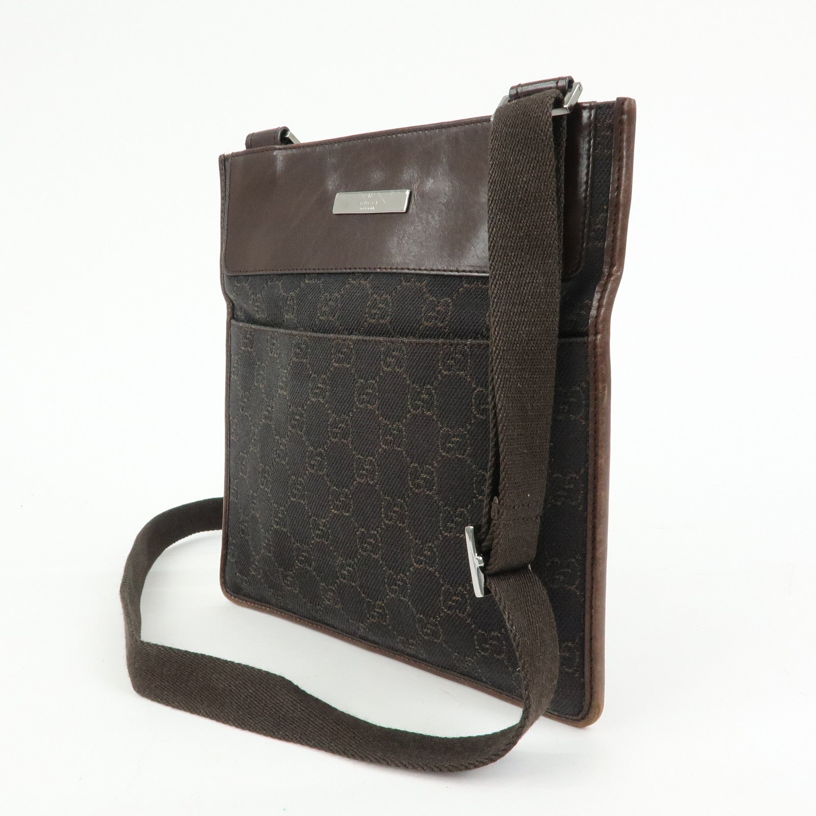 GUCCI GG Denim Leather Shoulder Bag Crossbody Bag Brown 27639