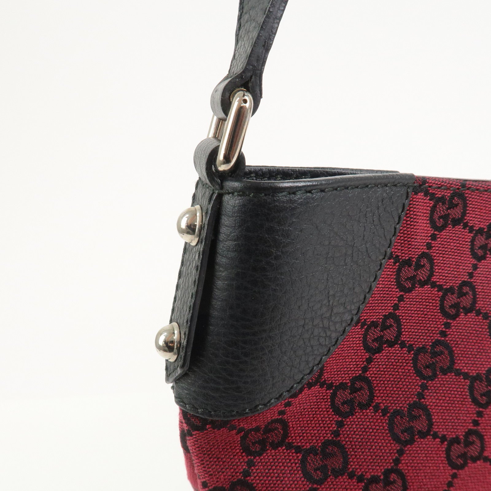 GUCCI GG Canvas Leather Shoulder Bag Red Black 272389