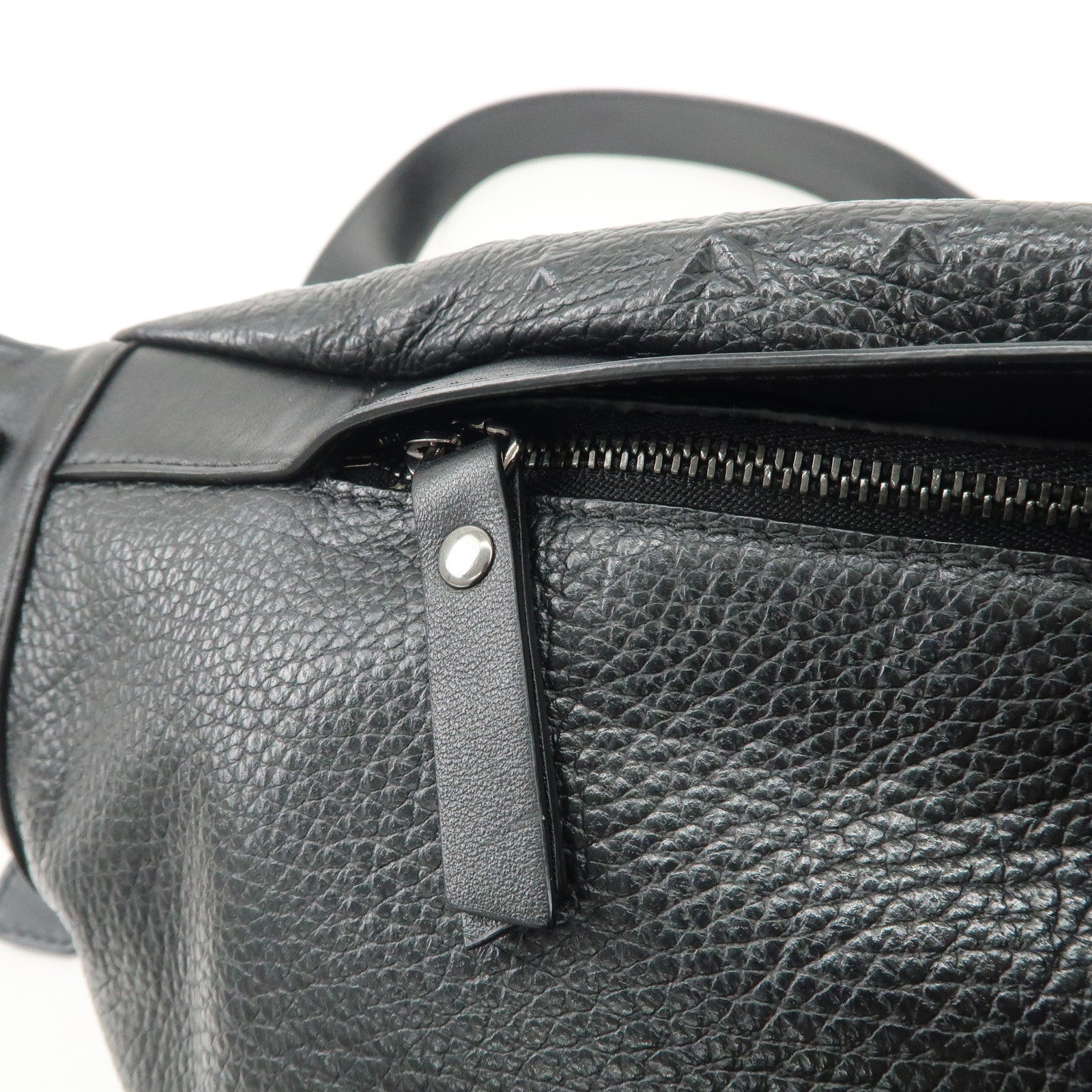 JIMMY CHOO Leather Waist Bag Crossbody Bag Black Silver Hardware Used