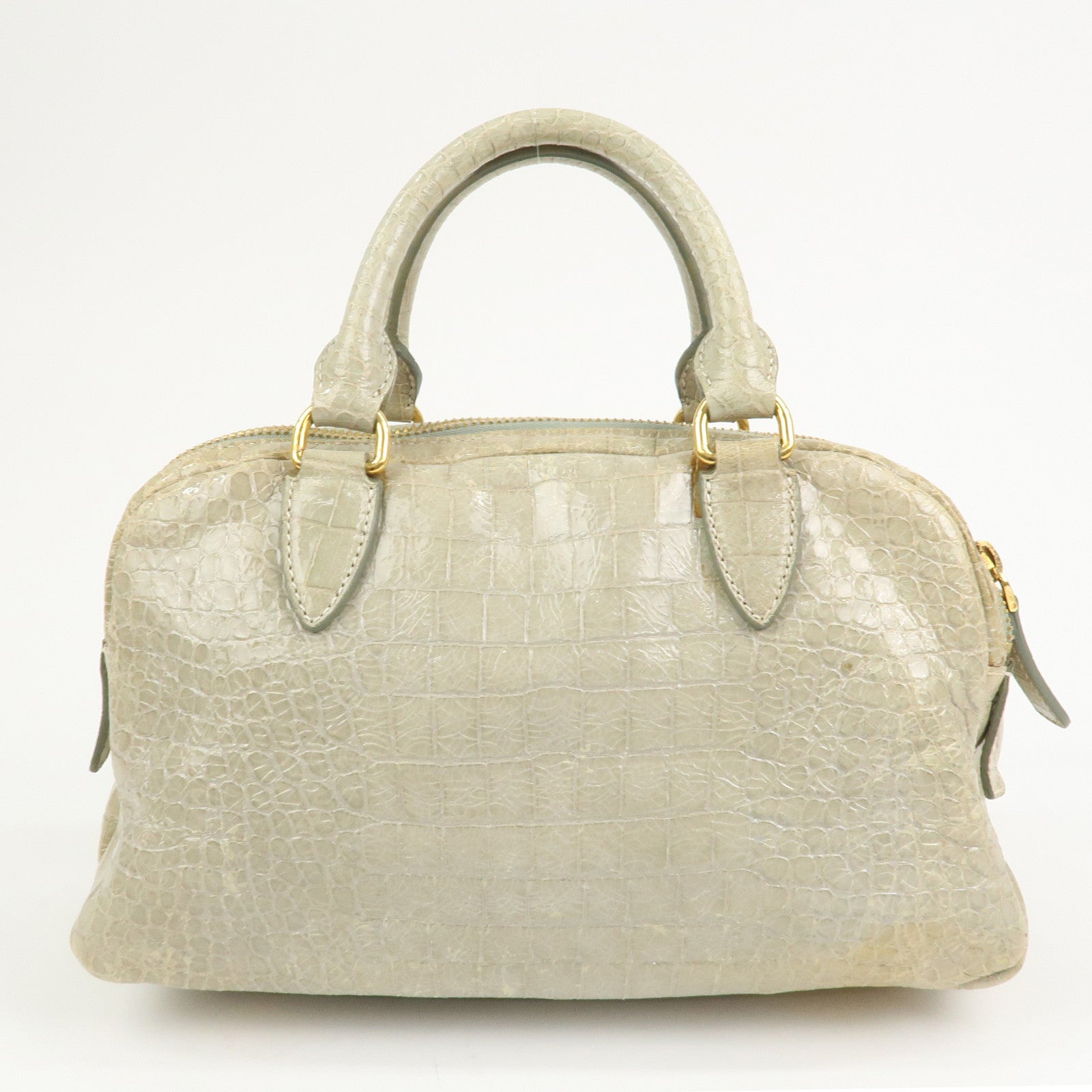 MIU MIU Logo Embossed Leather 2Way Bag Hand Bag Shoulder Bag Beige