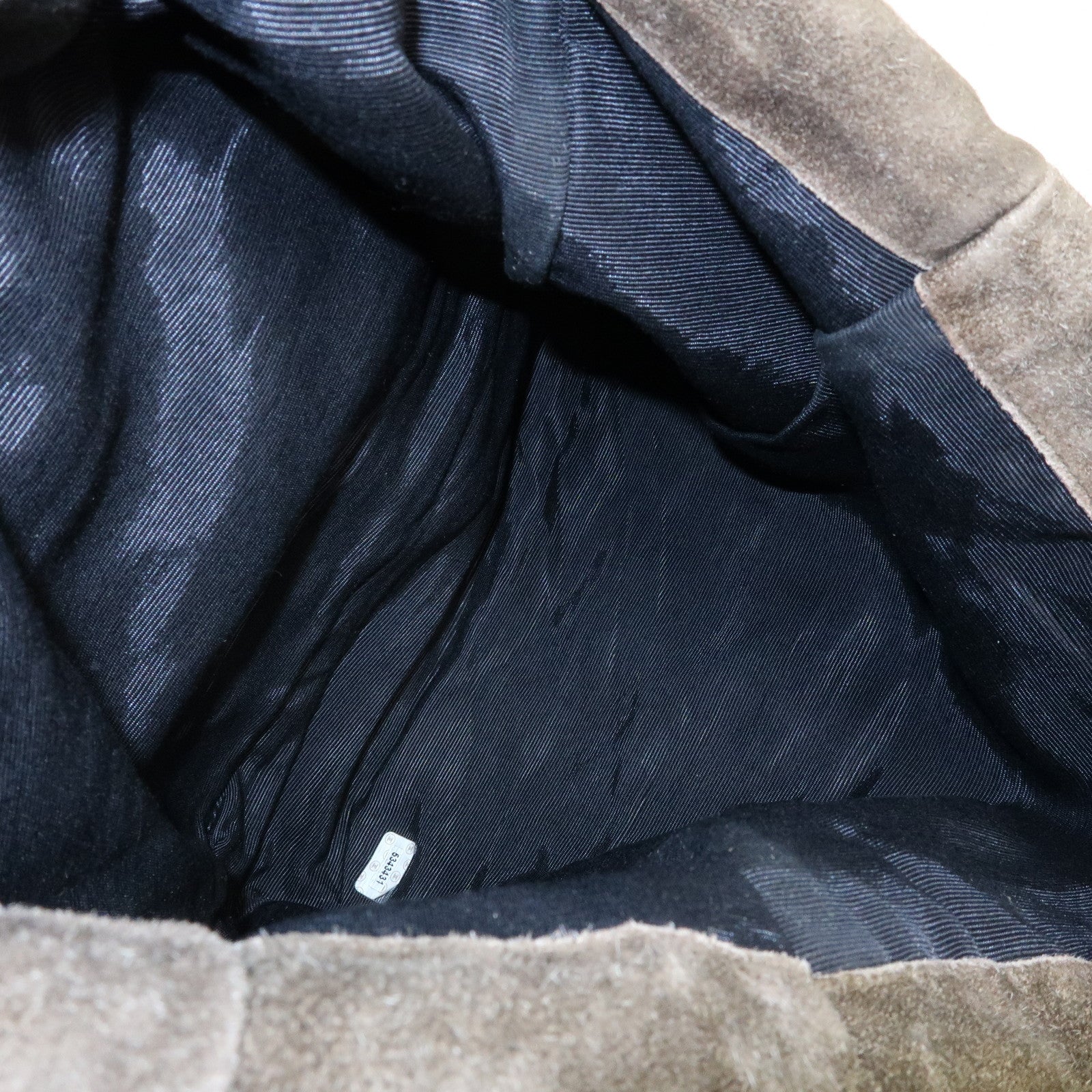 CHANEL Logo Suede Shoulder Bag Hand Bag Tote Bag Khaki