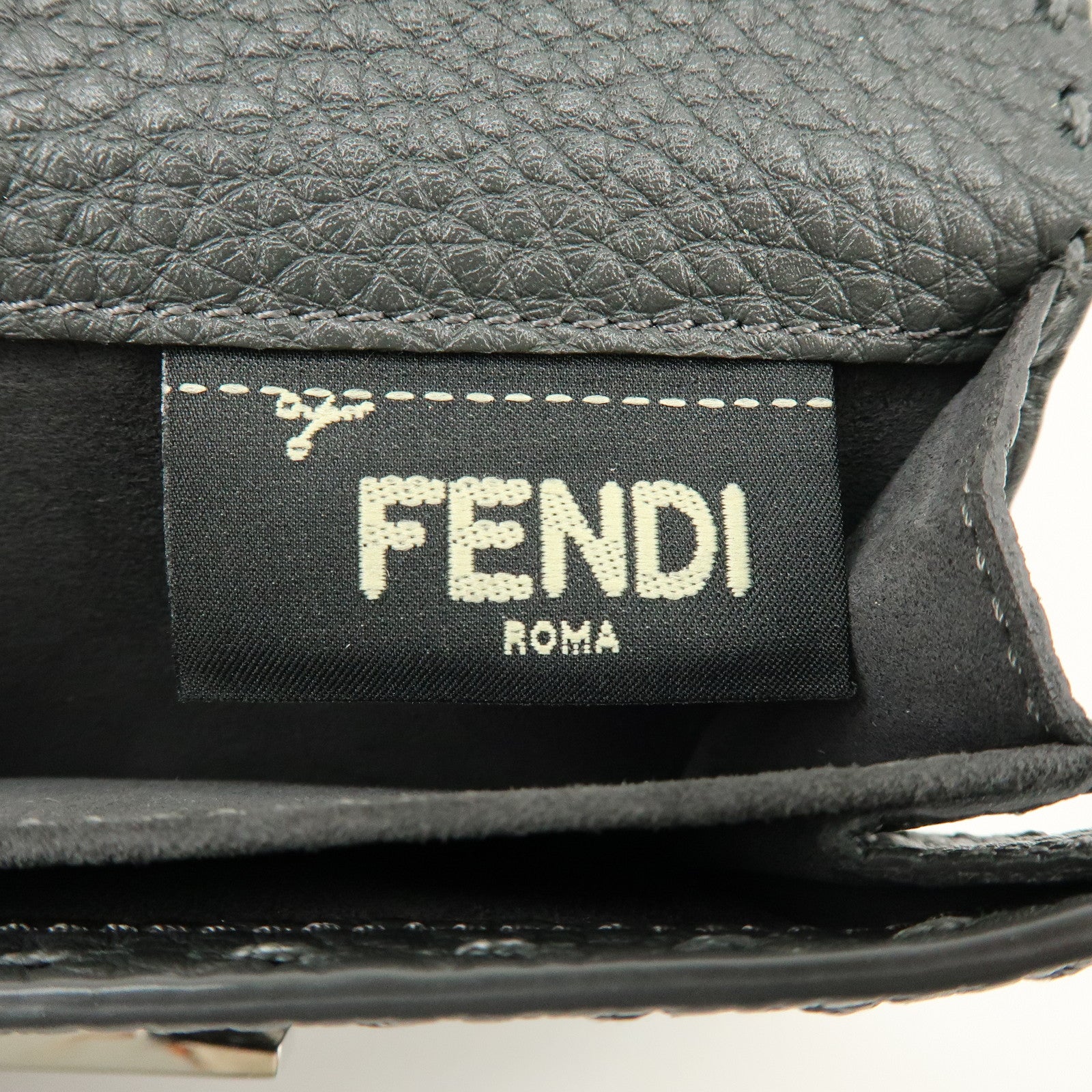 FENDI Selleria Leather Tri-fold Compact Wallet Gray 8M0359