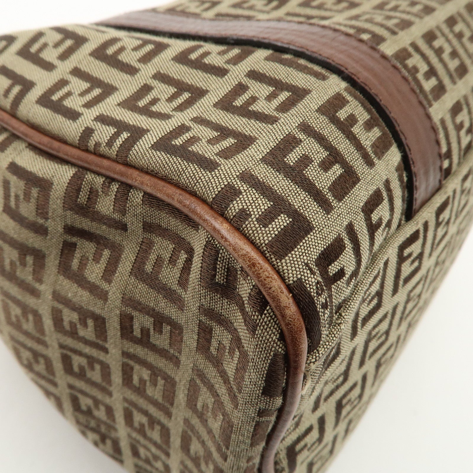 FENDI Zucchino Canvas Leather Boston Bag Brown Beige 8BL068 Used