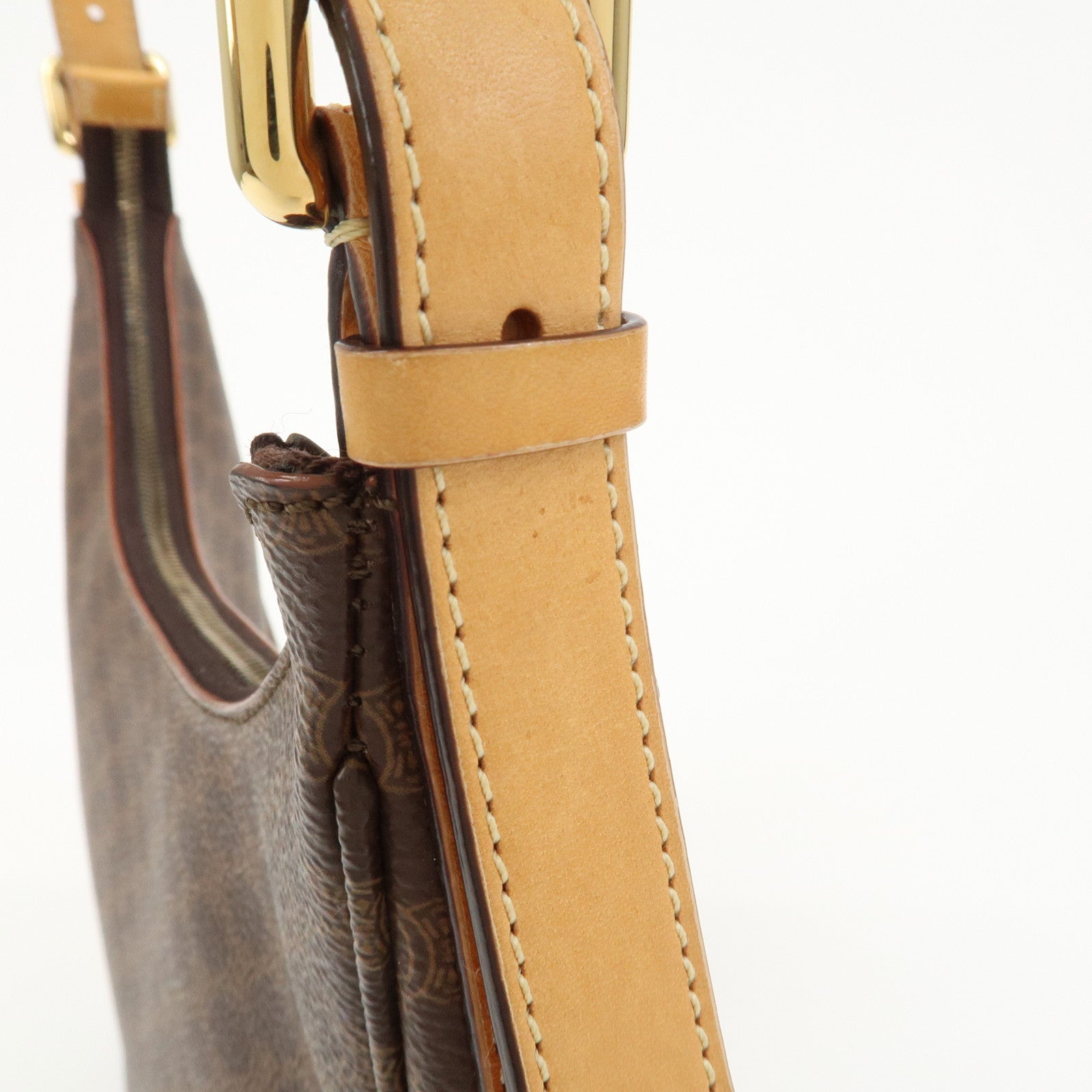 CELINE Macadam PVC Coating Canvas Leather Shoulder Bag Brown