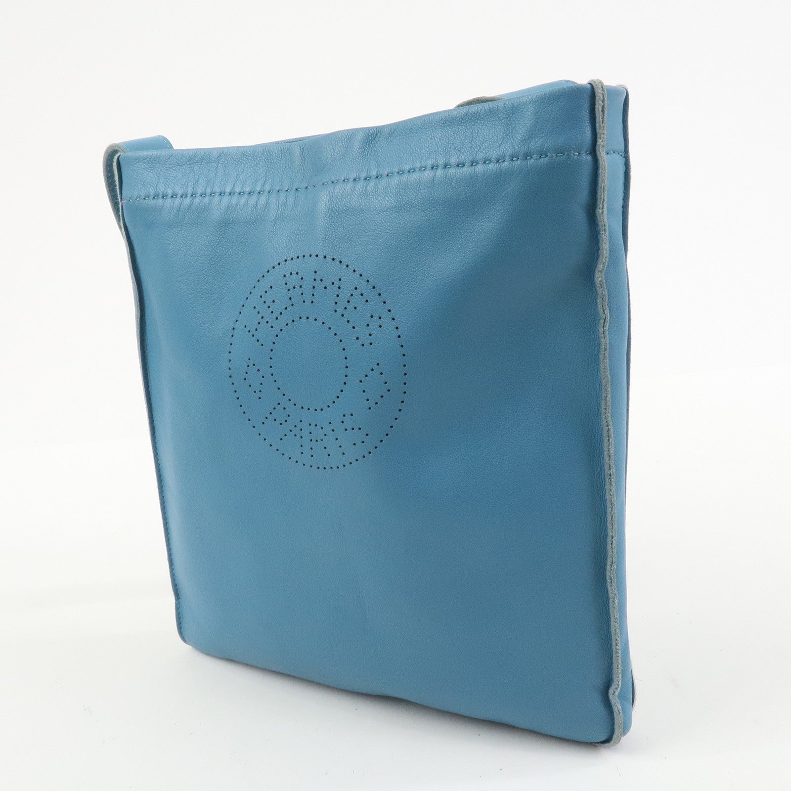 HERMES Lamb Skin Clou de Selle □N Stamped Shoulder Bag Blue Jean