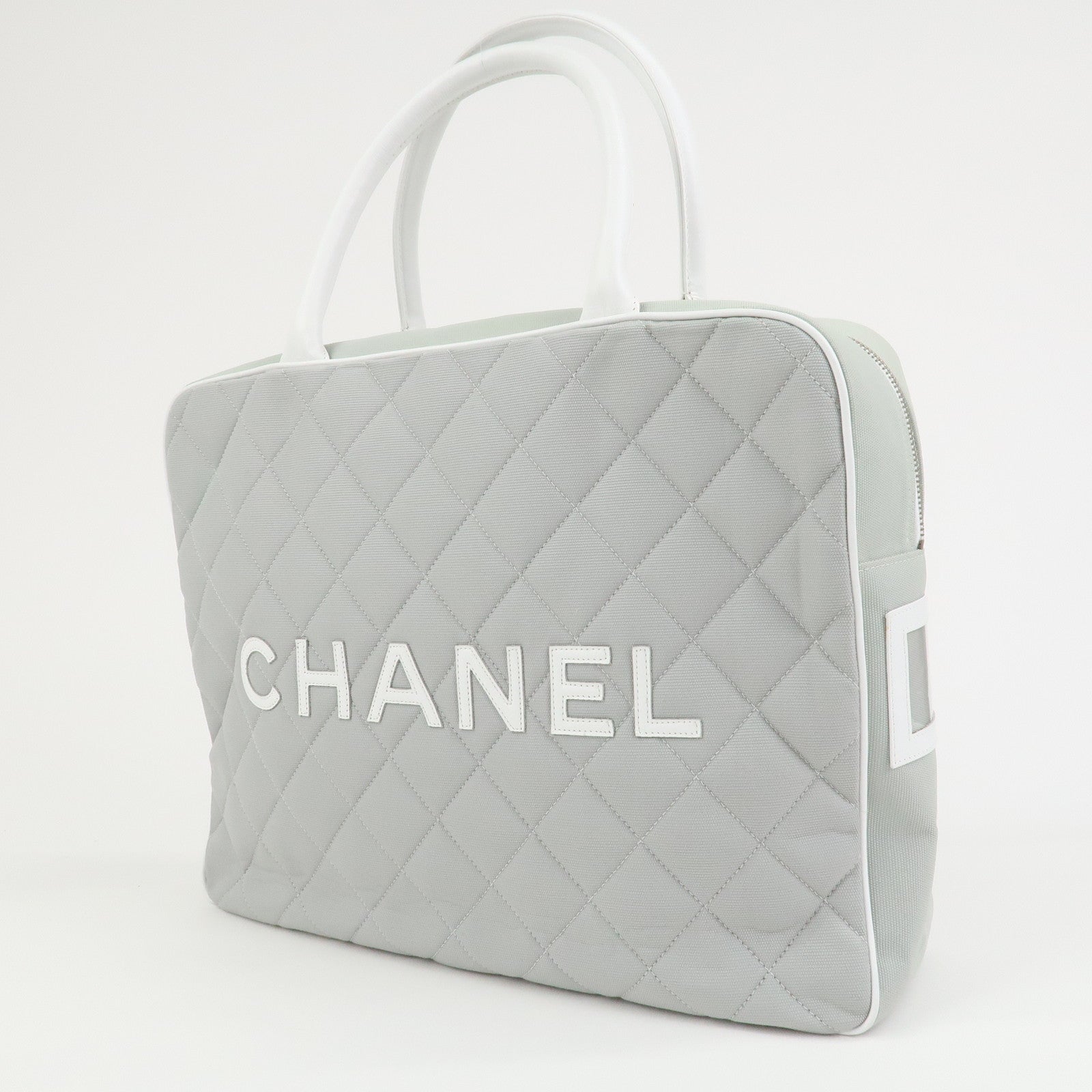 CHANEL Sports Line COCO Mark Canvas Leather Hand Bag Gray White