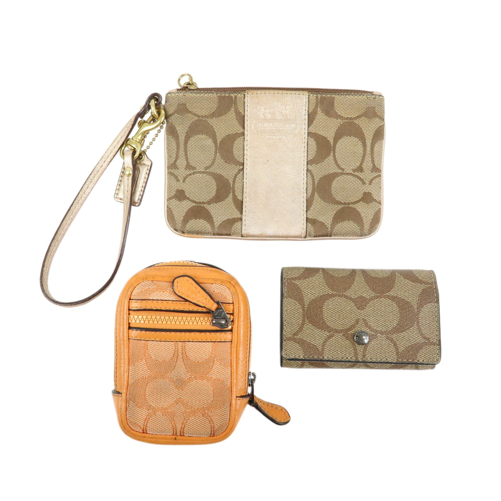COACH Set of 3 Signature PVC Canvas Leather Key Case Pouch