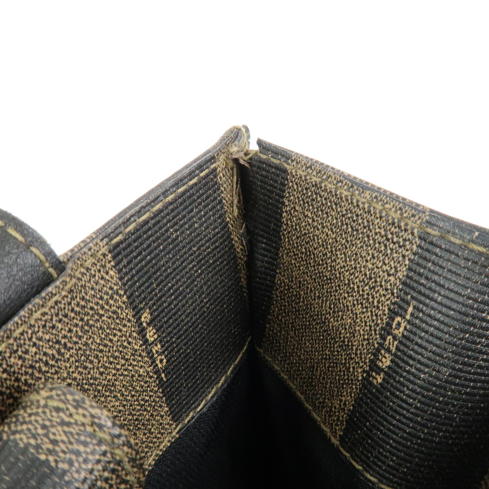 FENDI Pequin PVC Coating Canvas Leather Tote Bag Brown Black 259980