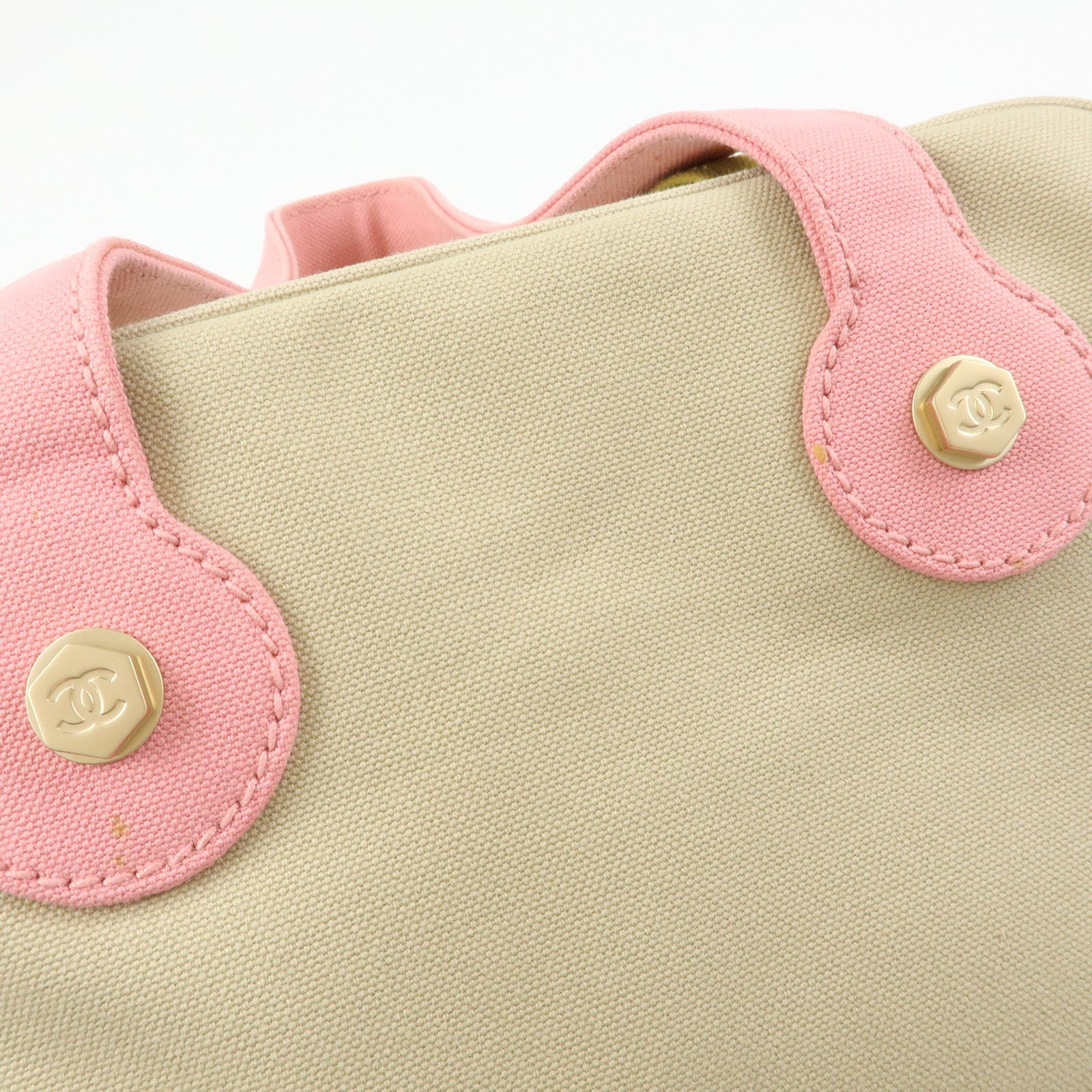 CHANEL Marshmello COCO Mark Canvas Hand Bag Beige Light Green Pink