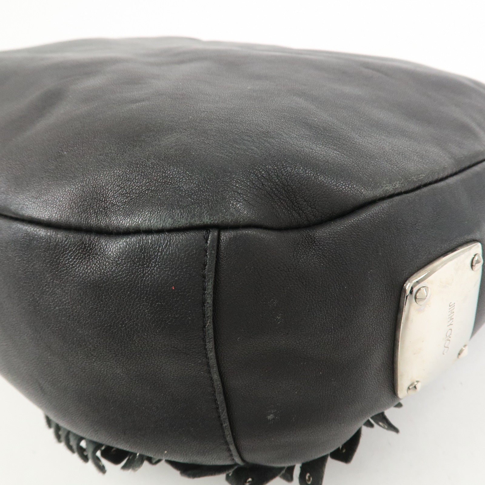 JIMMY CHOO Studs Leather Shoulder Bag Hand Bag Black