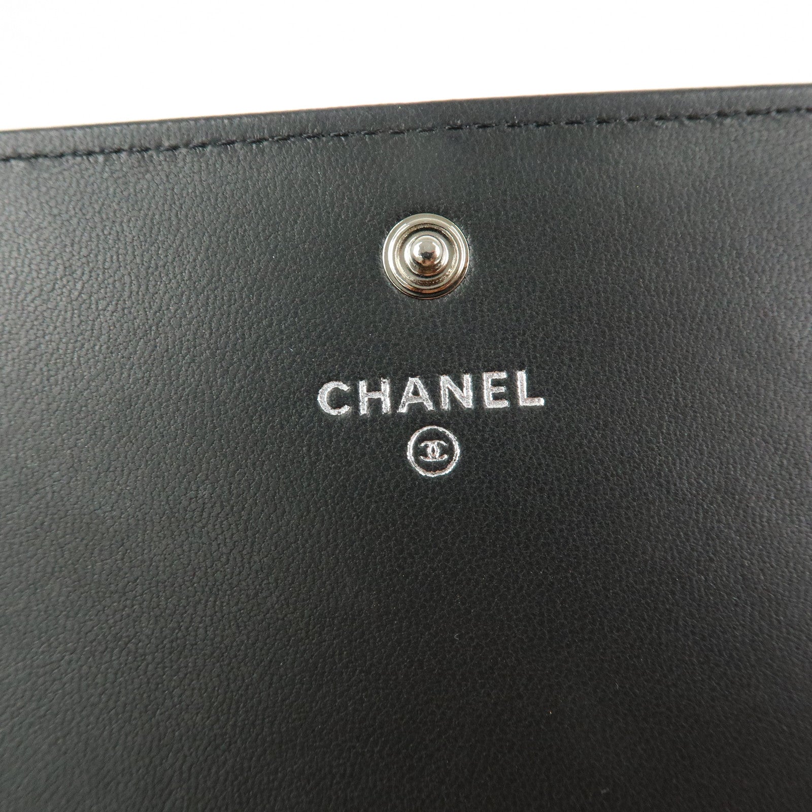 CHANEL Airline COCO Mark Lamb Skin Long Wallet Black A80896